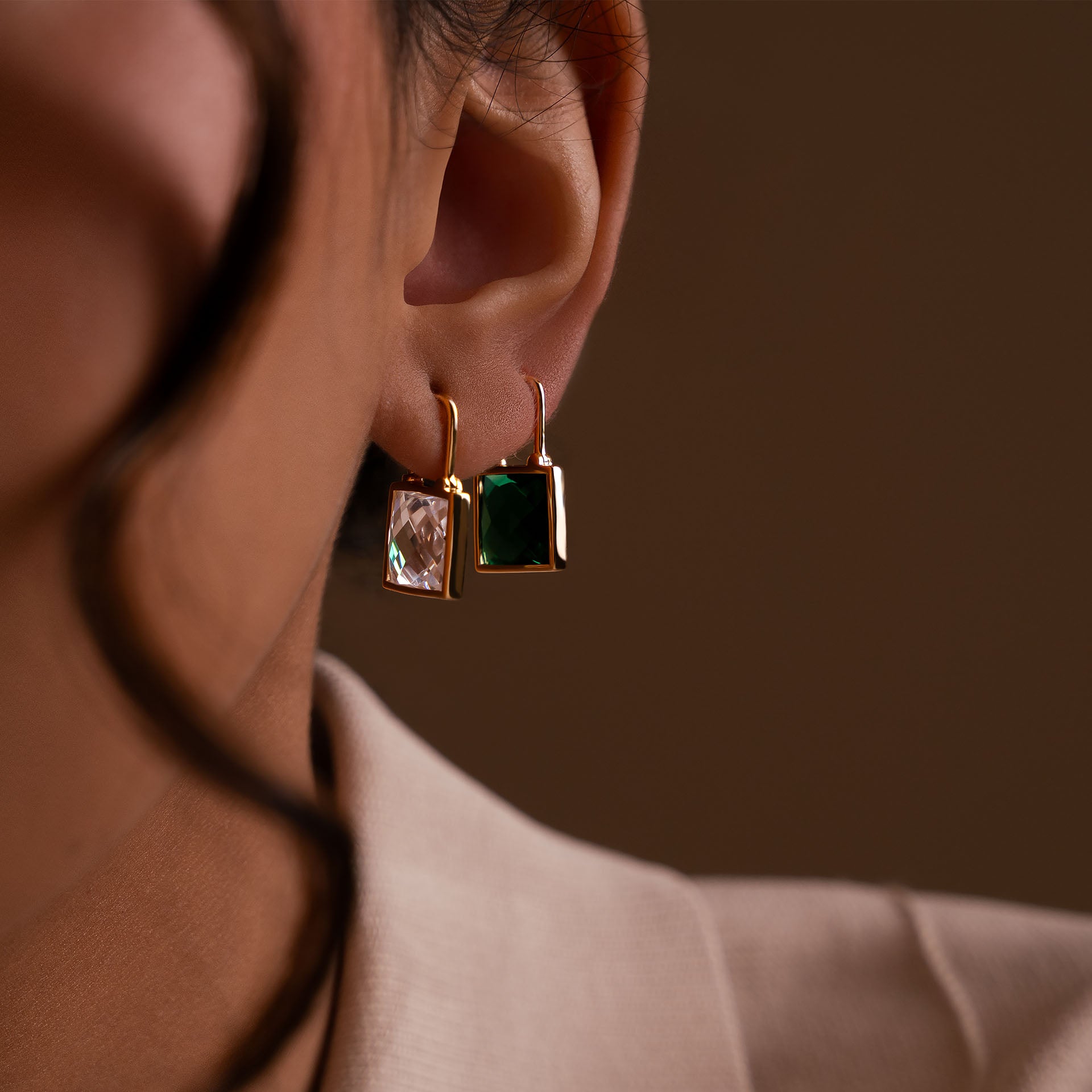 Gold Plated Green Self-lock Earrings By L'rosha