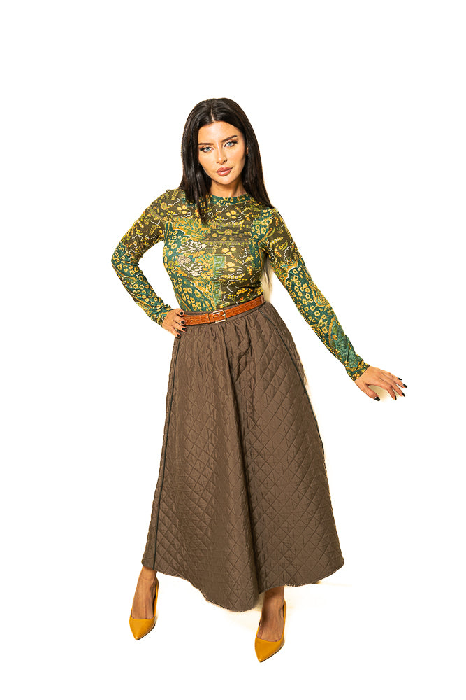 Multicolor Floral Two-Piece Set of Blouse and Midi Skirt by The Embroidered Corner