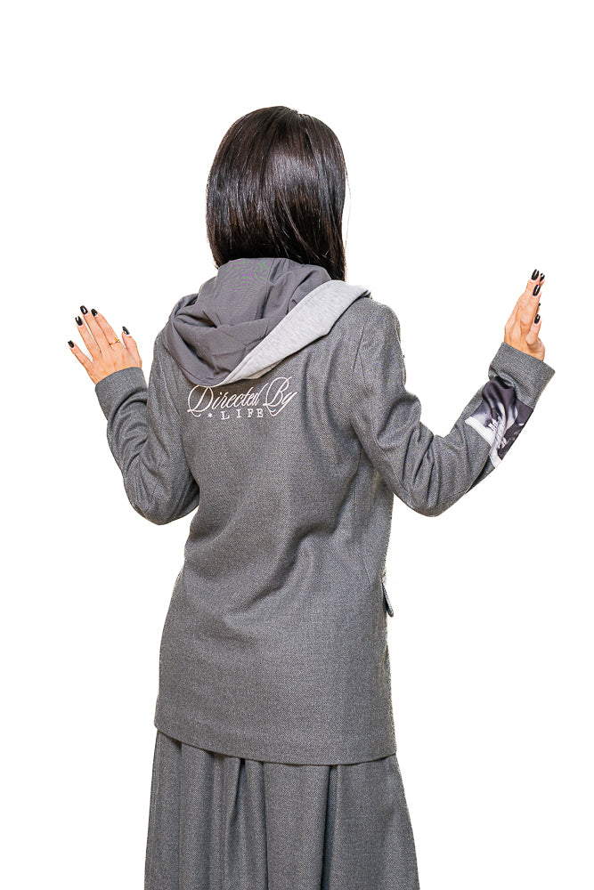 Grey Two-Piece Set of Blazer with Midi Skirt by The Embroidered Corner
