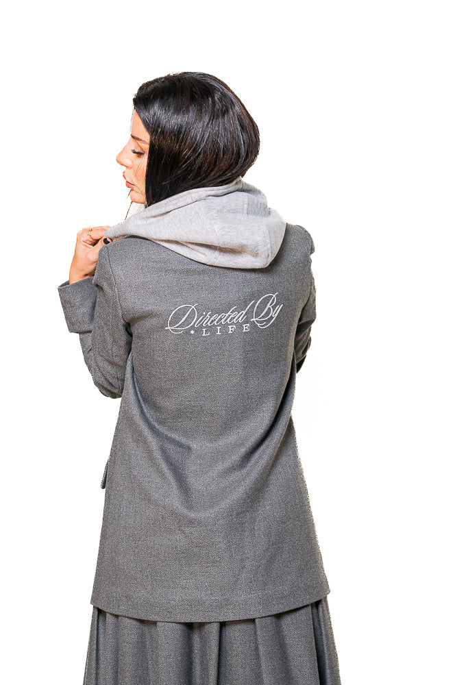 Grey Two-Piece Set of Blazer with Midi Skirt by The Embroidered Corner