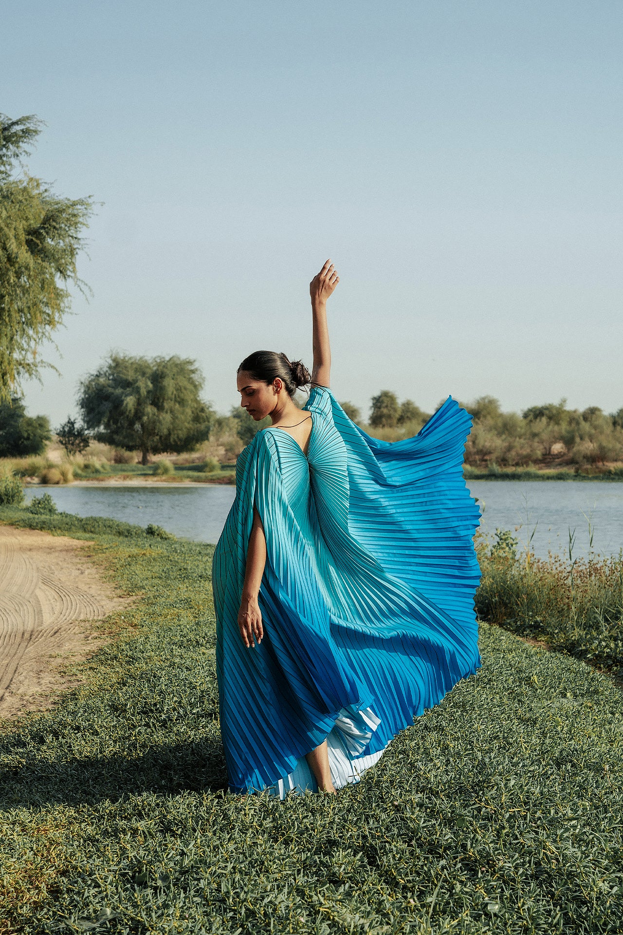 Pleated Turquoise Roller Dress by Canava