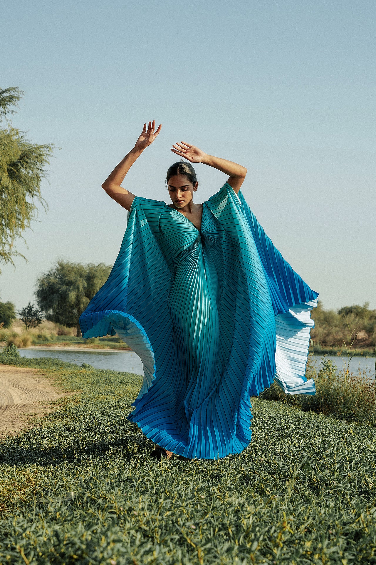 Pleated Turquoise Roller Dress by Canava