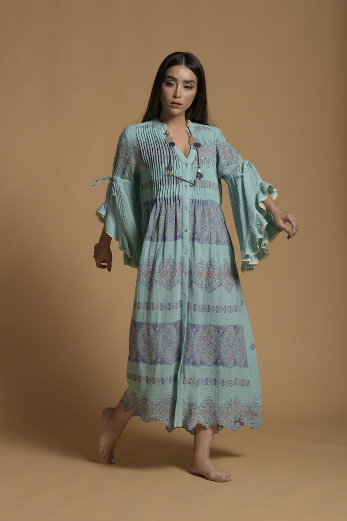 Light Blue Anam Embroidered Jalabiya From Amore Mio By Hitu
