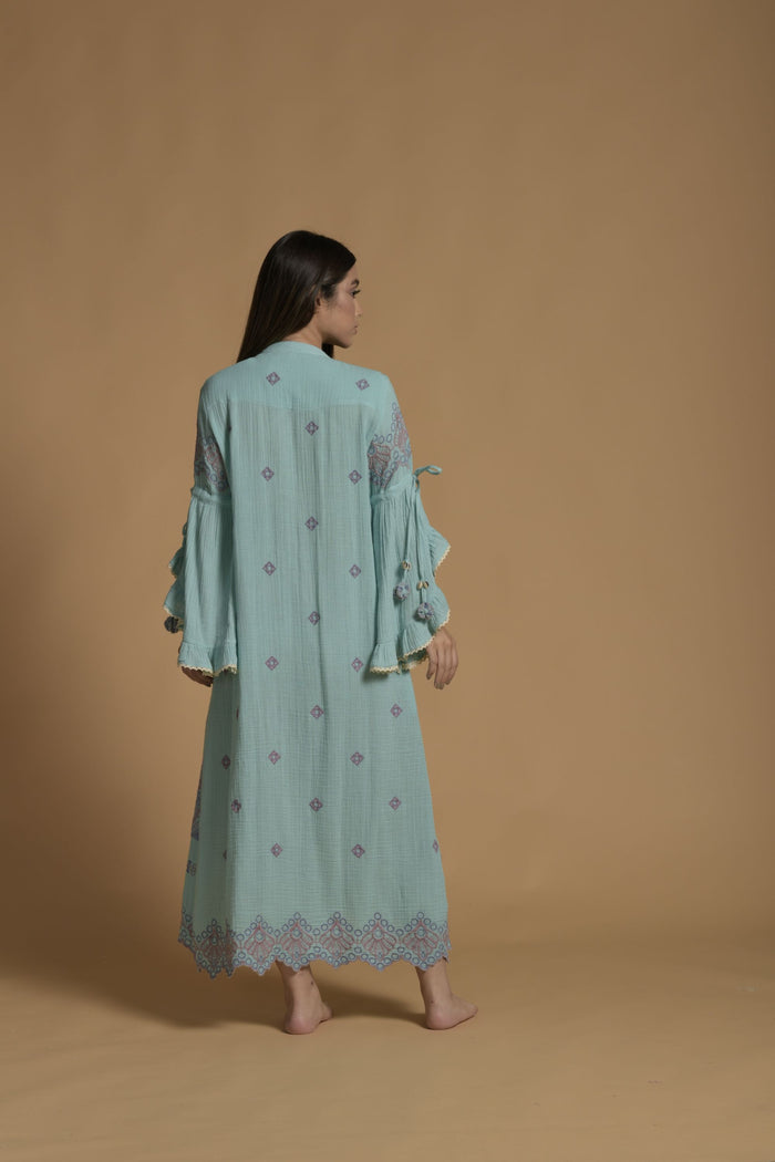Light Blue Anam Embroidered Jalabiya From Amore Mio By Hitu