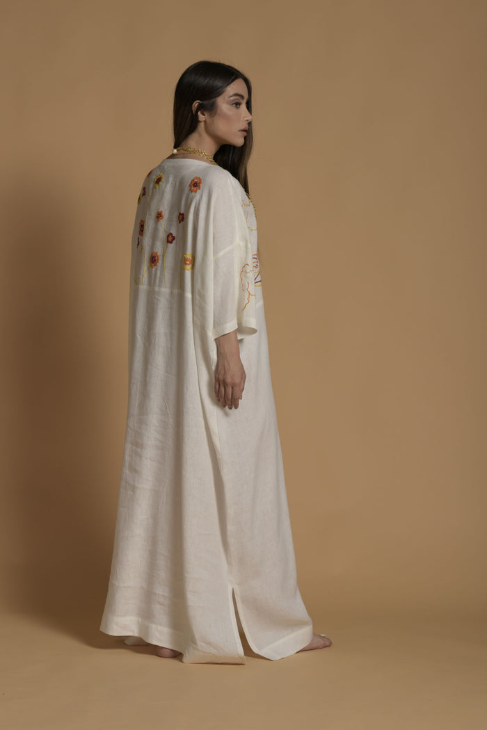 White Wadia Embroidered Long Jalabiya From Amore Mio By Hitu