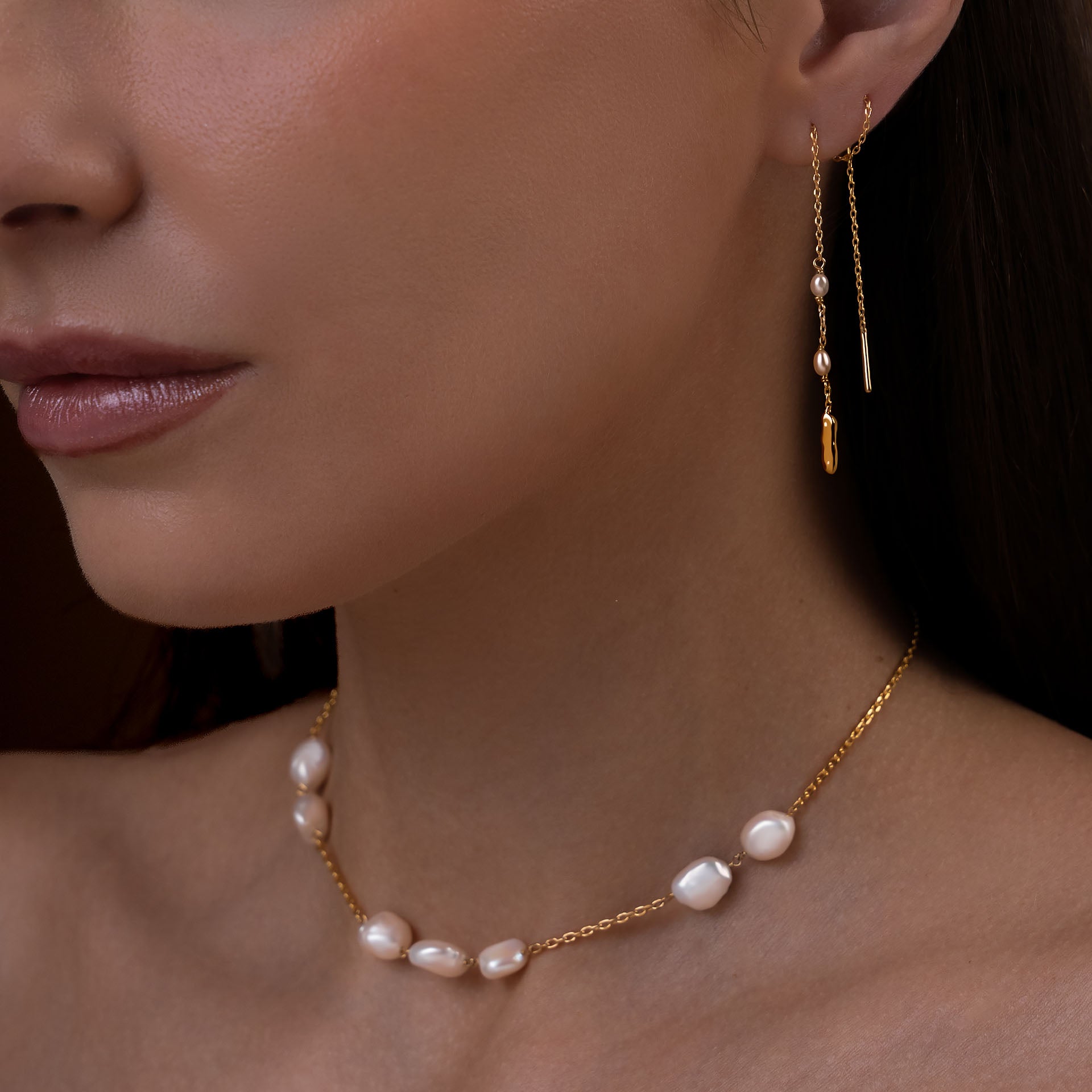 Gold Plated Pearl Necklace By L'rosha