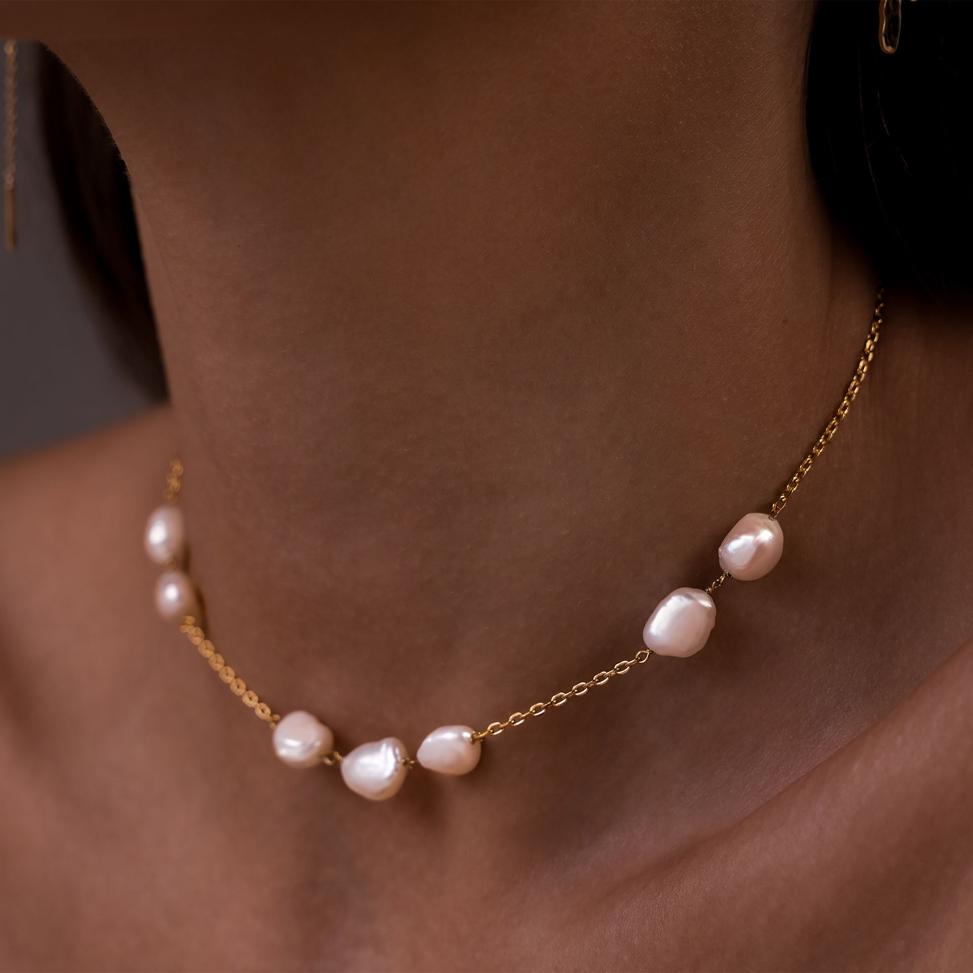 Gold Plated Pearl Necklace By L'rosha