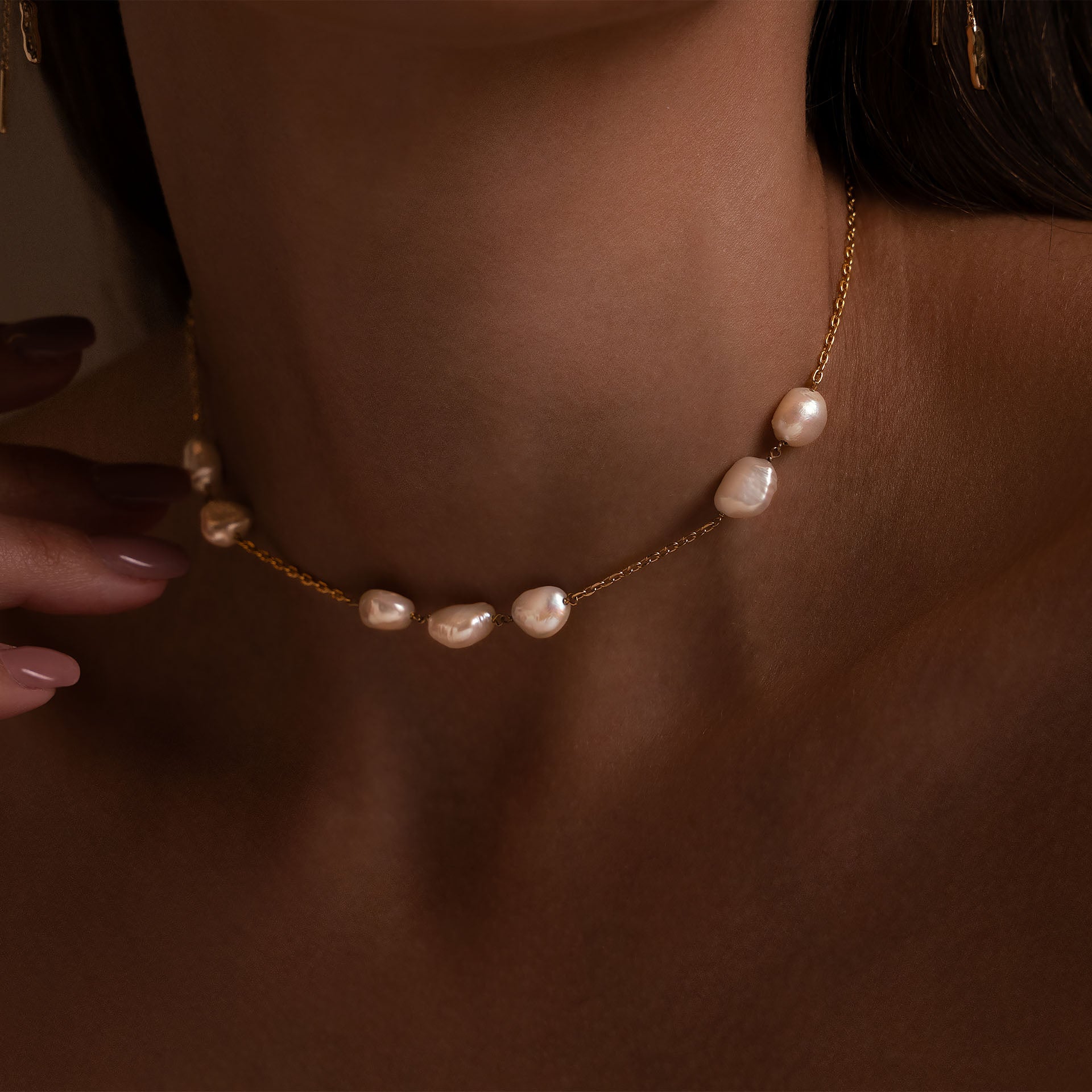 Gold Plated Pearl Necklace By L'rosha