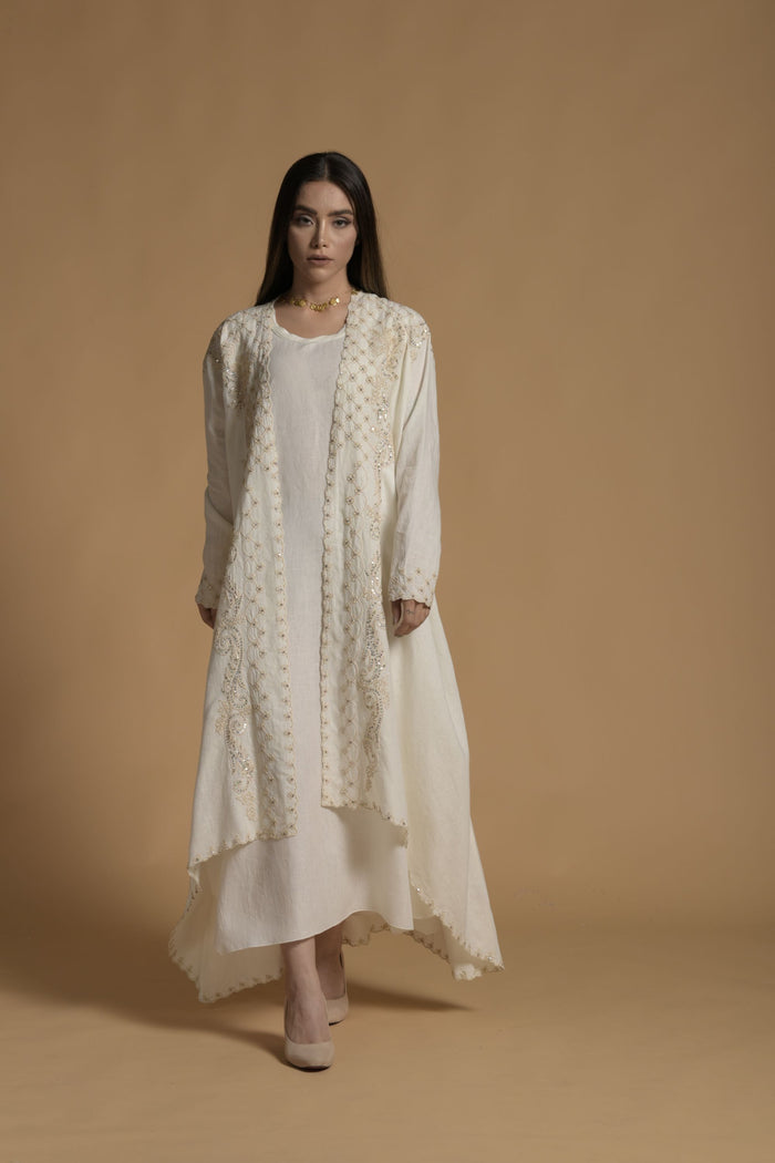 Off-White Parisa Bisht with Jalabiya From Amore Mio By Hitu