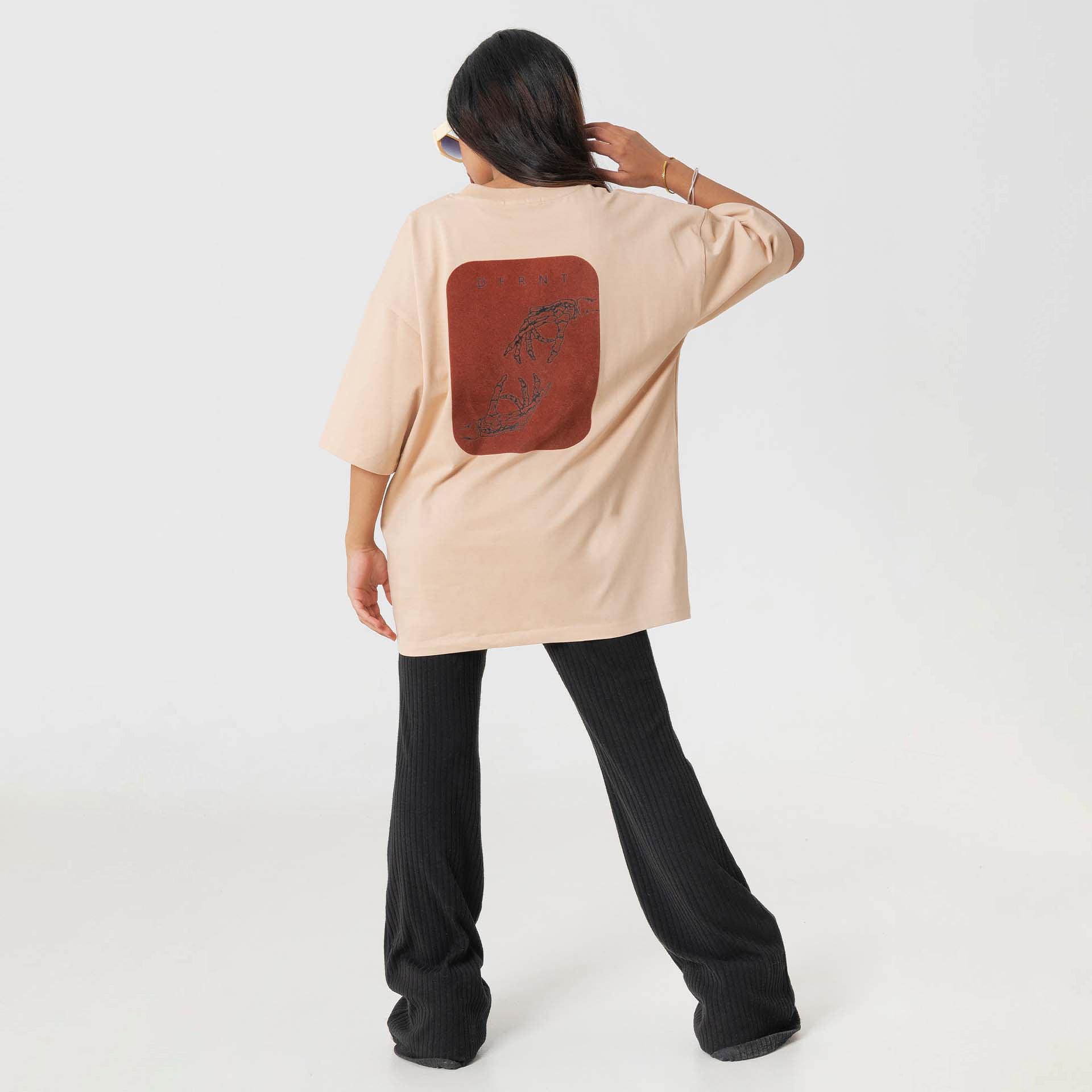 Light Brown T-Shirt With A Print On The Back From DFRNT