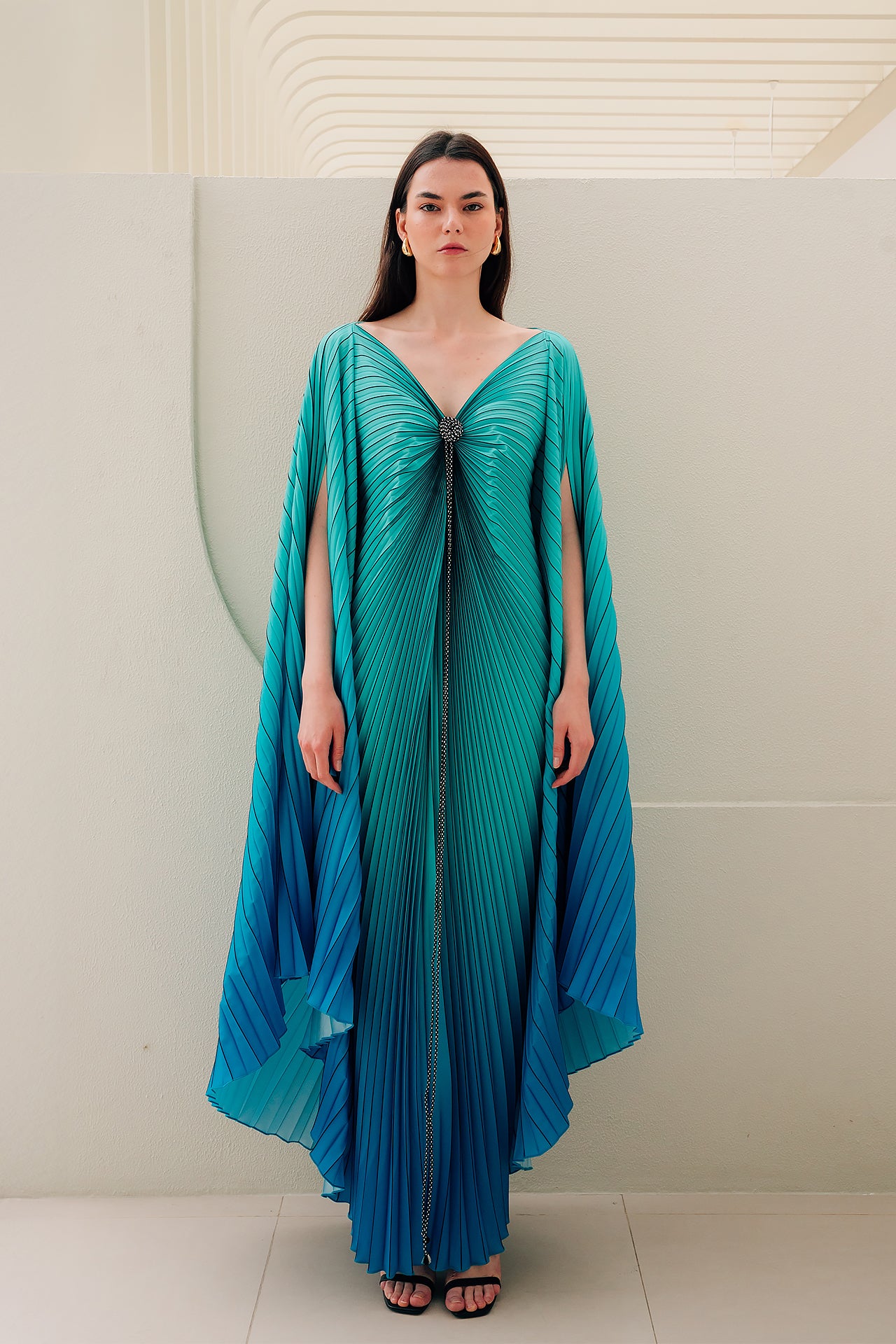 Pleated Turquoise Roller Dress by Canava