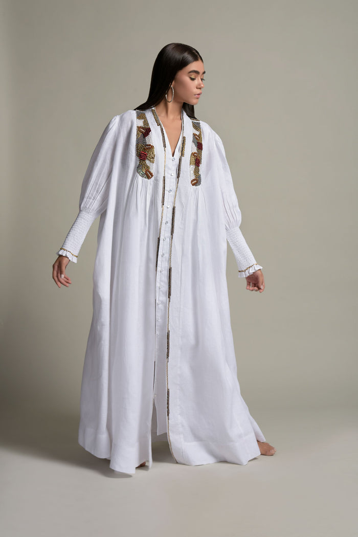 White Daima Embellished Abaya & Inner Cotton Dress From Amore Mio By Hitu