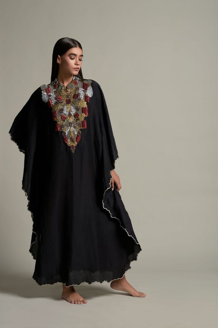 Black Mehram Embellished Jalabiya with Inner Cotton Cami From Amore Mio By Hitu