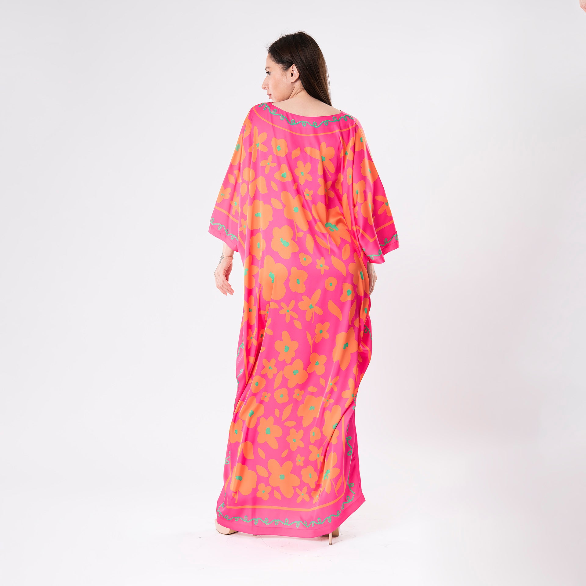 Fuchsia One Size Silk Printed Jalabiya By Houida Baridi