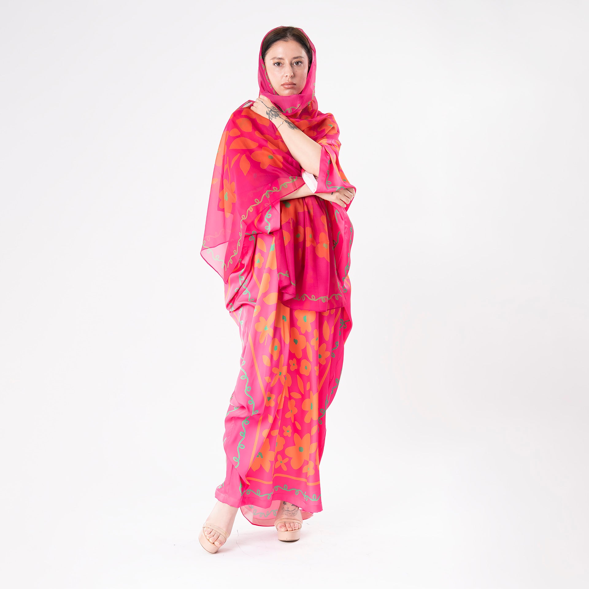 Fuchsia One Size Silk Printed Jalabiya By Houida Baridi