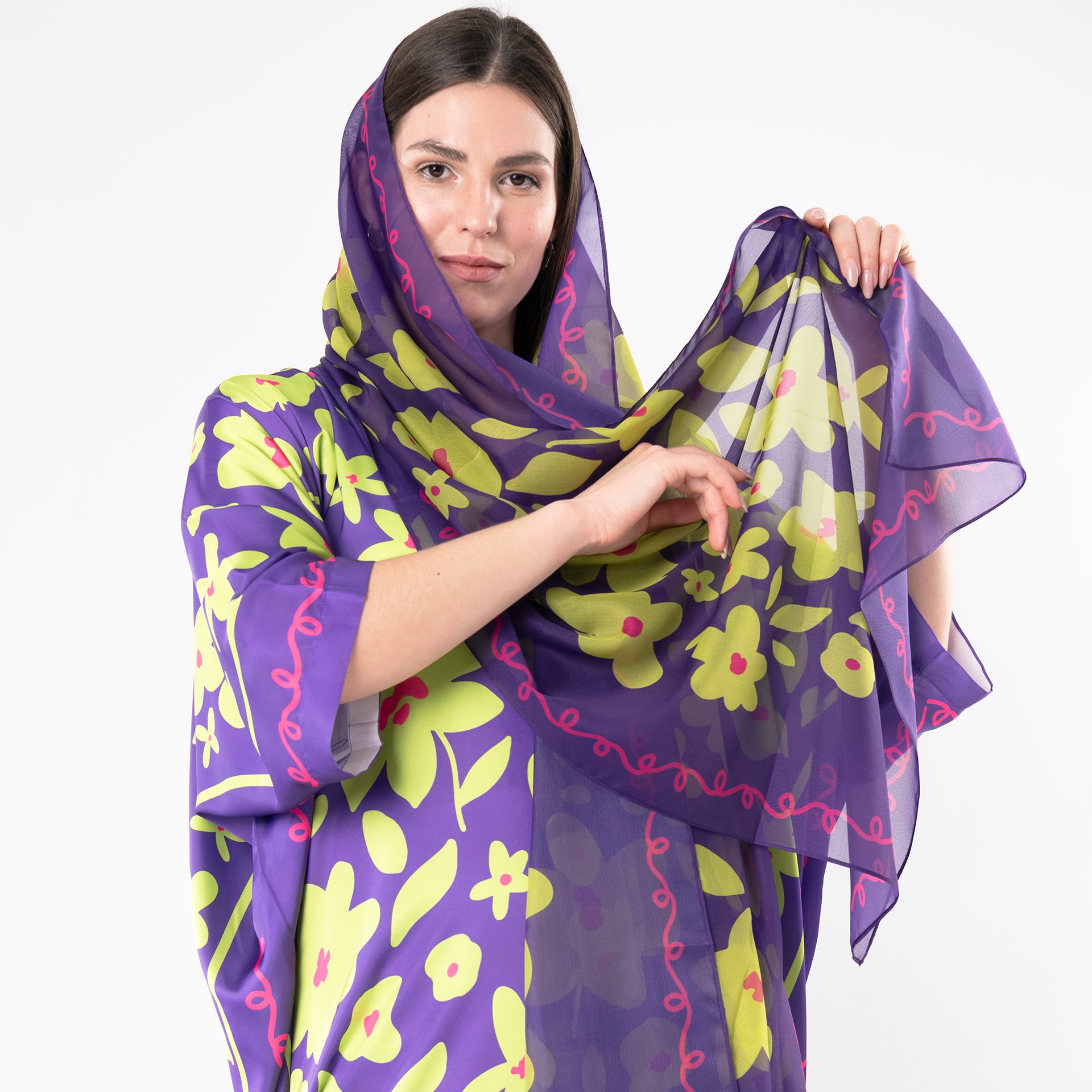 Purple One Size Silk Printed Jalabiya By Houida Baridi