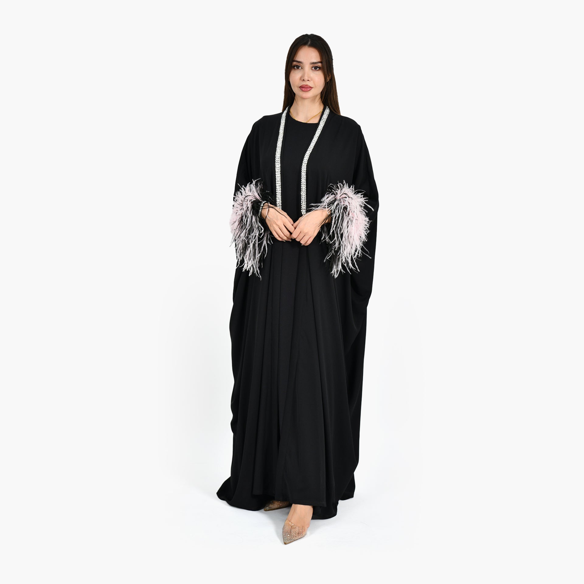 Black Feather Abaya with Inner Dress - Atelier Zuhra