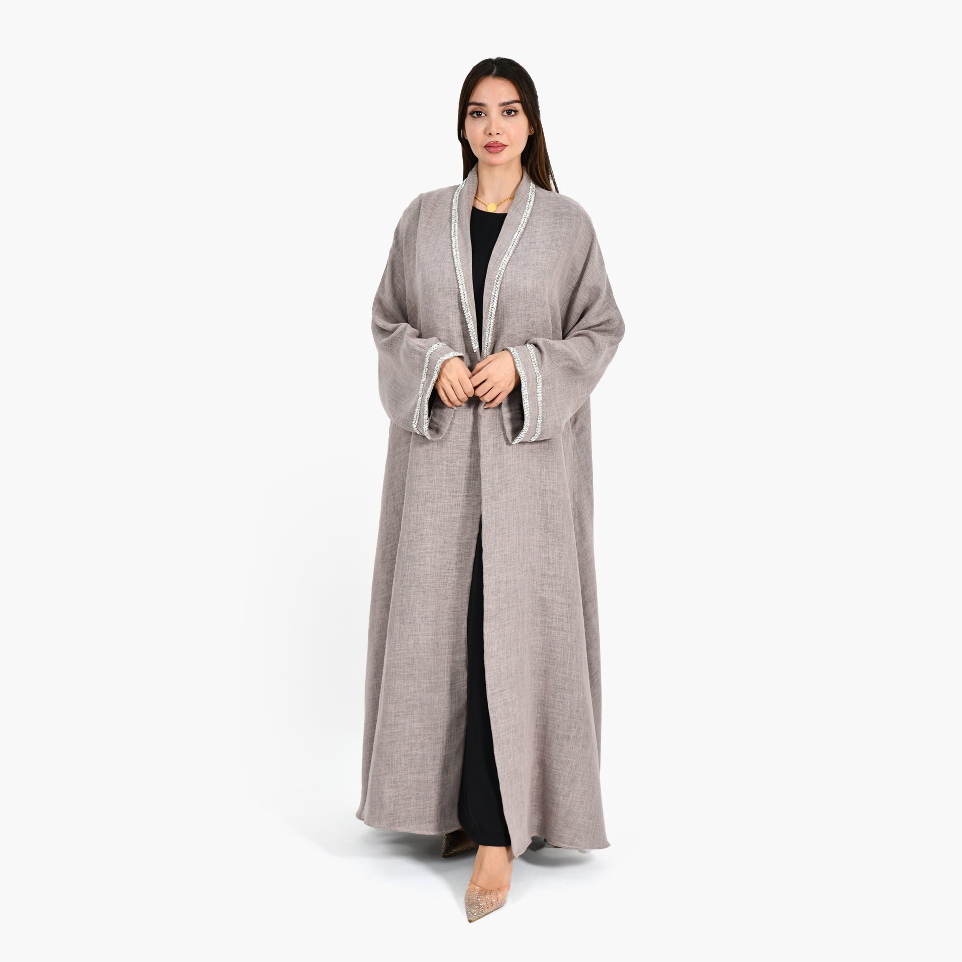 Beige Abaya with Black Inner Dress - Atelier Zuhra