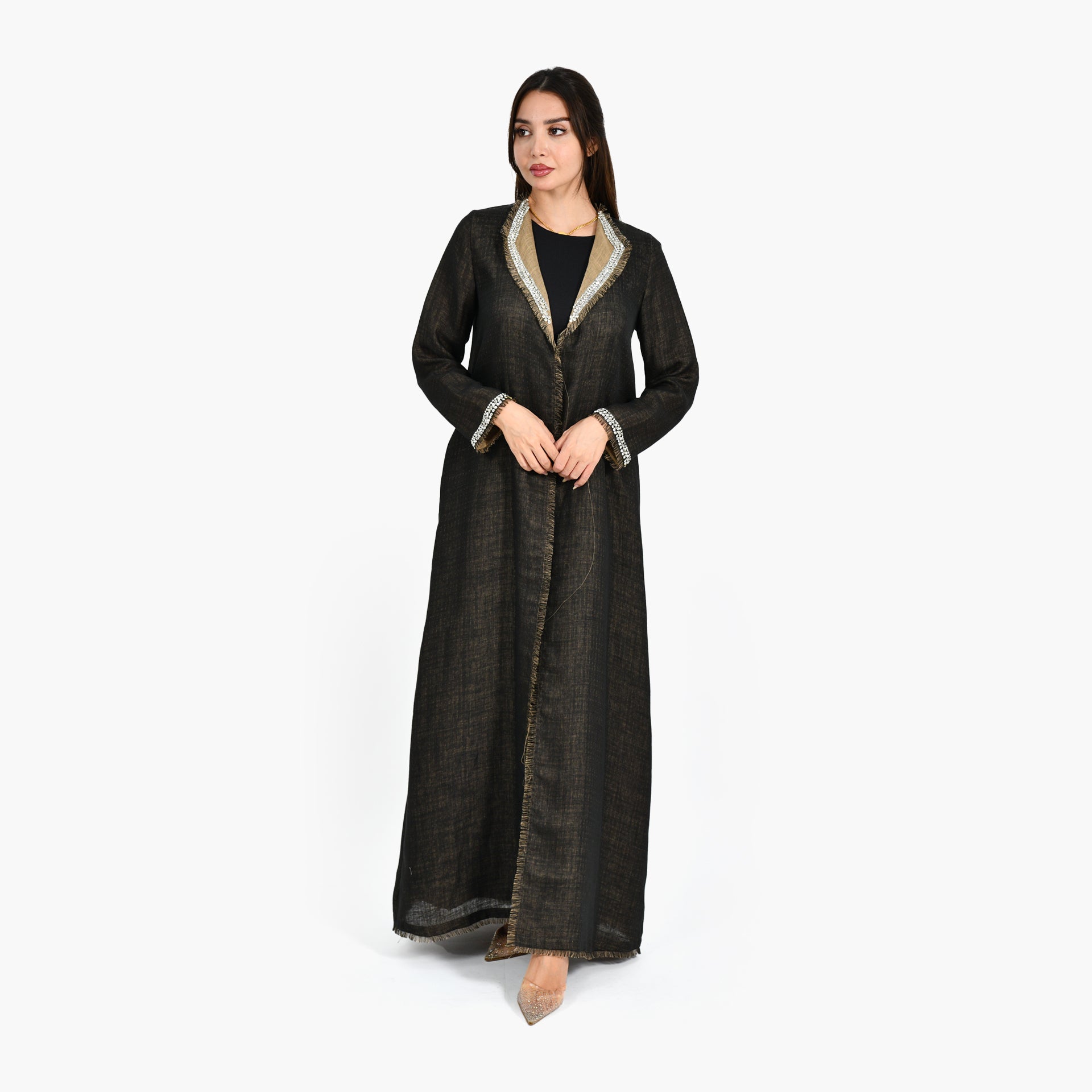 Brown Collar Abaya with Inner Dress - Atelier Zuhra