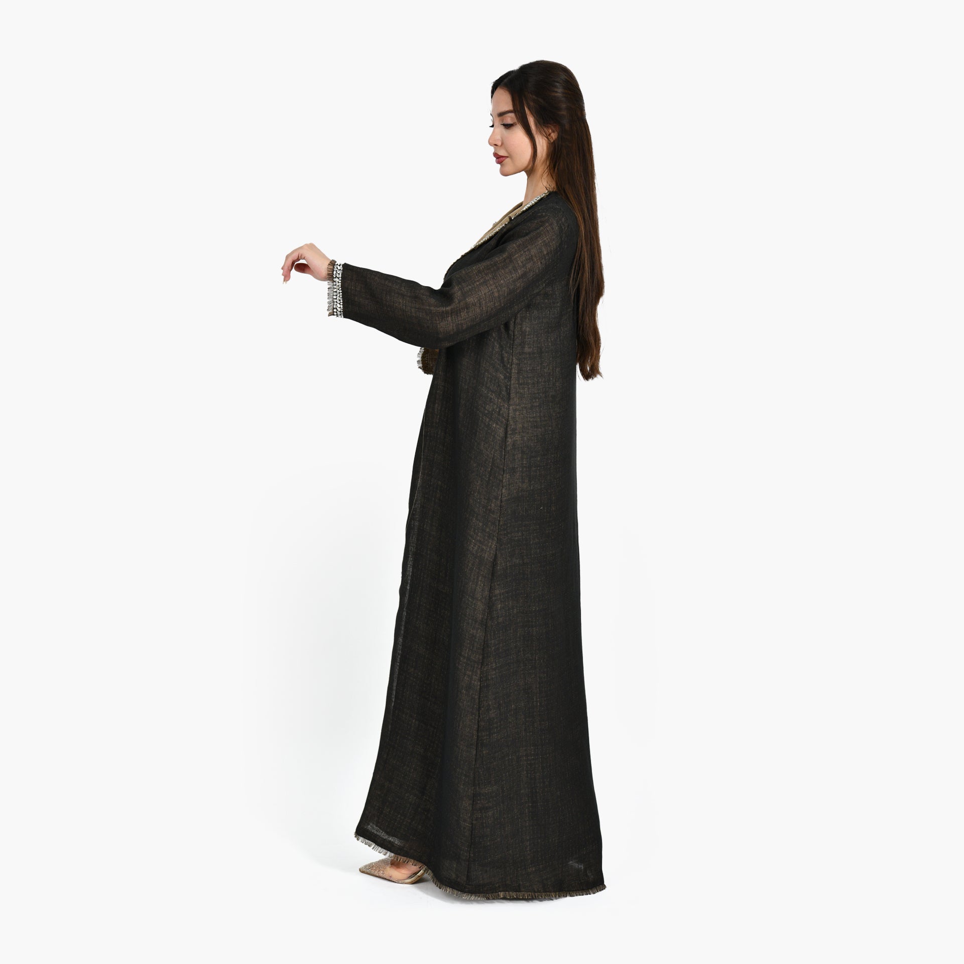 Brown Collar Abaya with Inner Dress - Atelier Zuhra