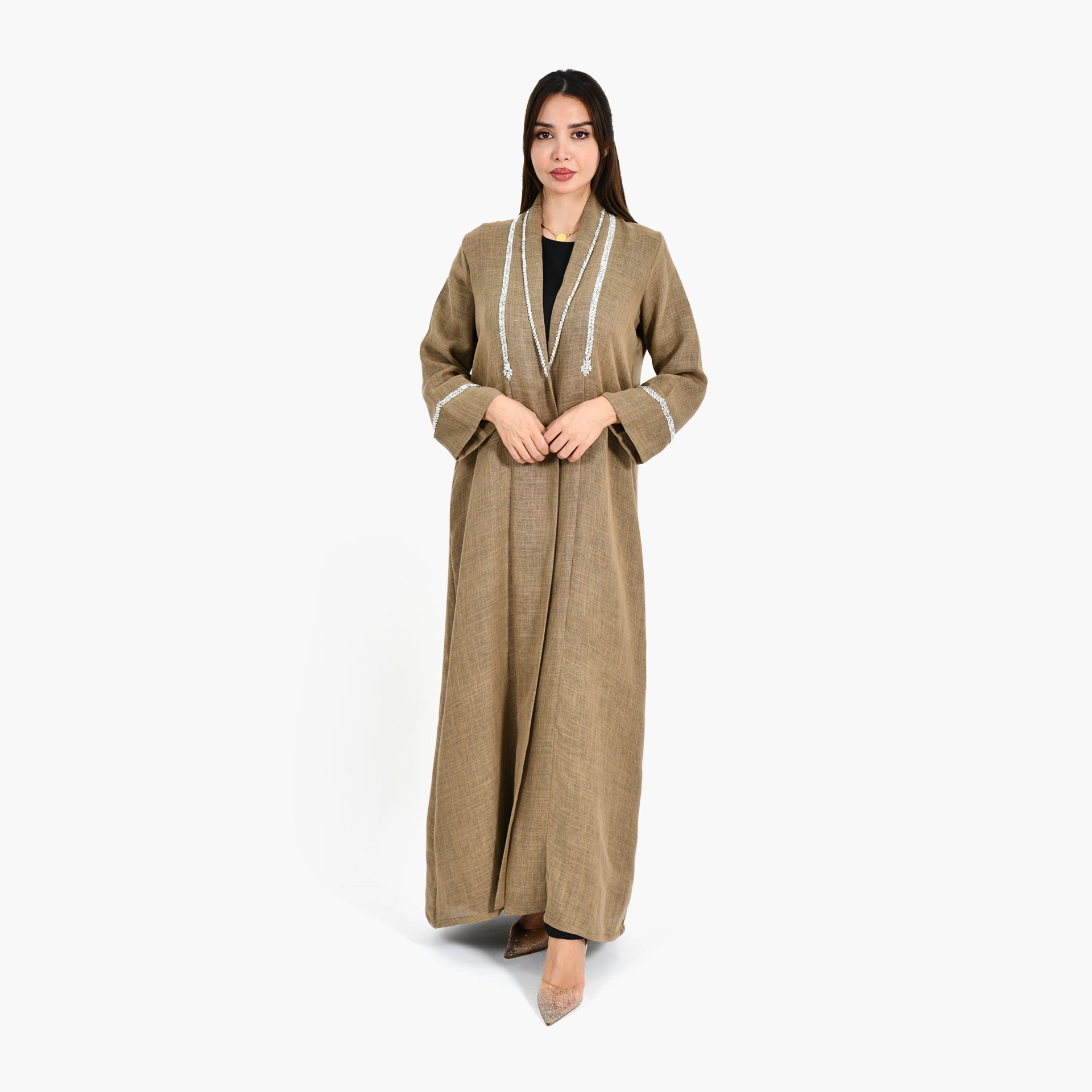 Light Brown Embroidery Abaya with Inner Dress - Atelier Zuhra