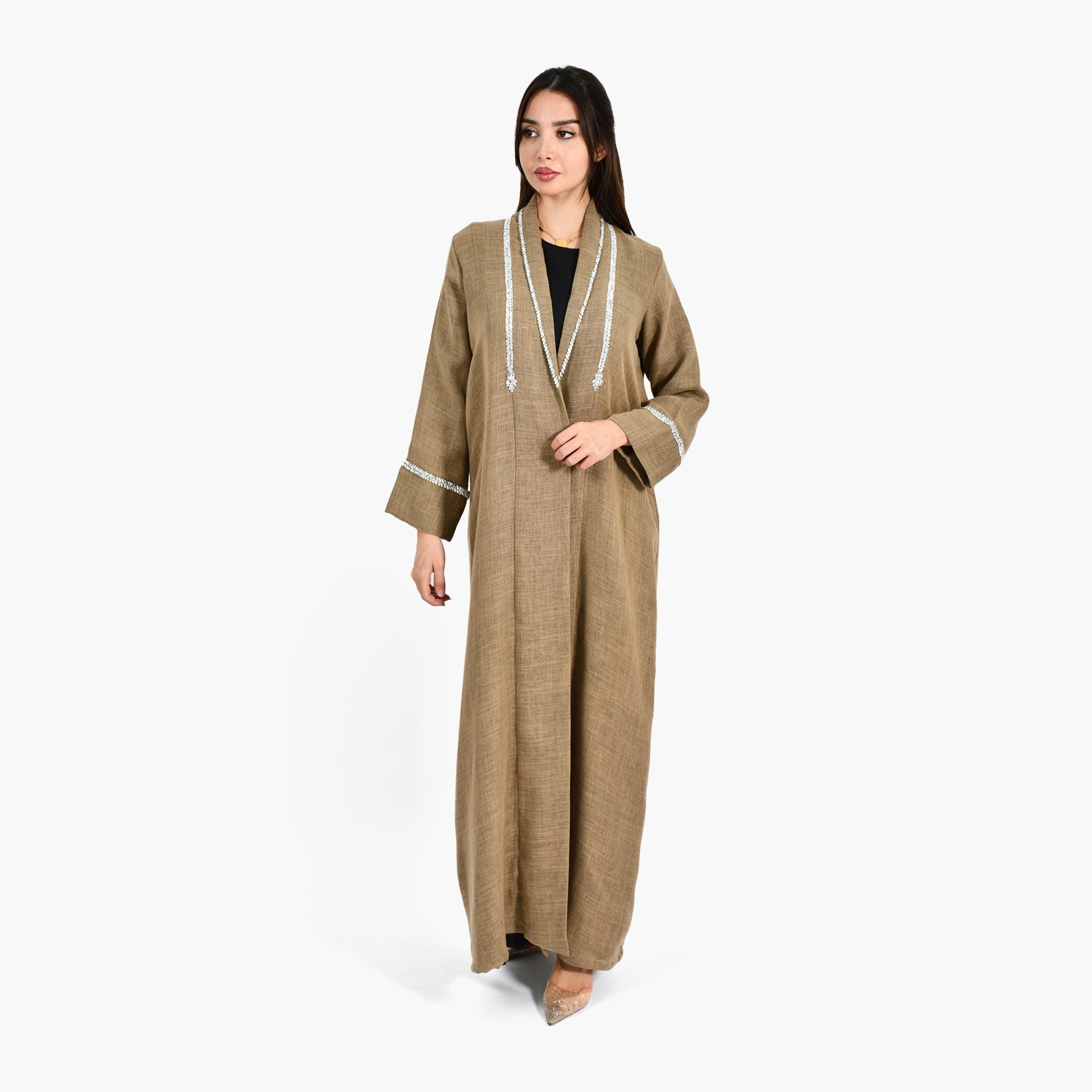 Light Brown Embroidery Abaya with Inner Dress - Atelier Zuhra