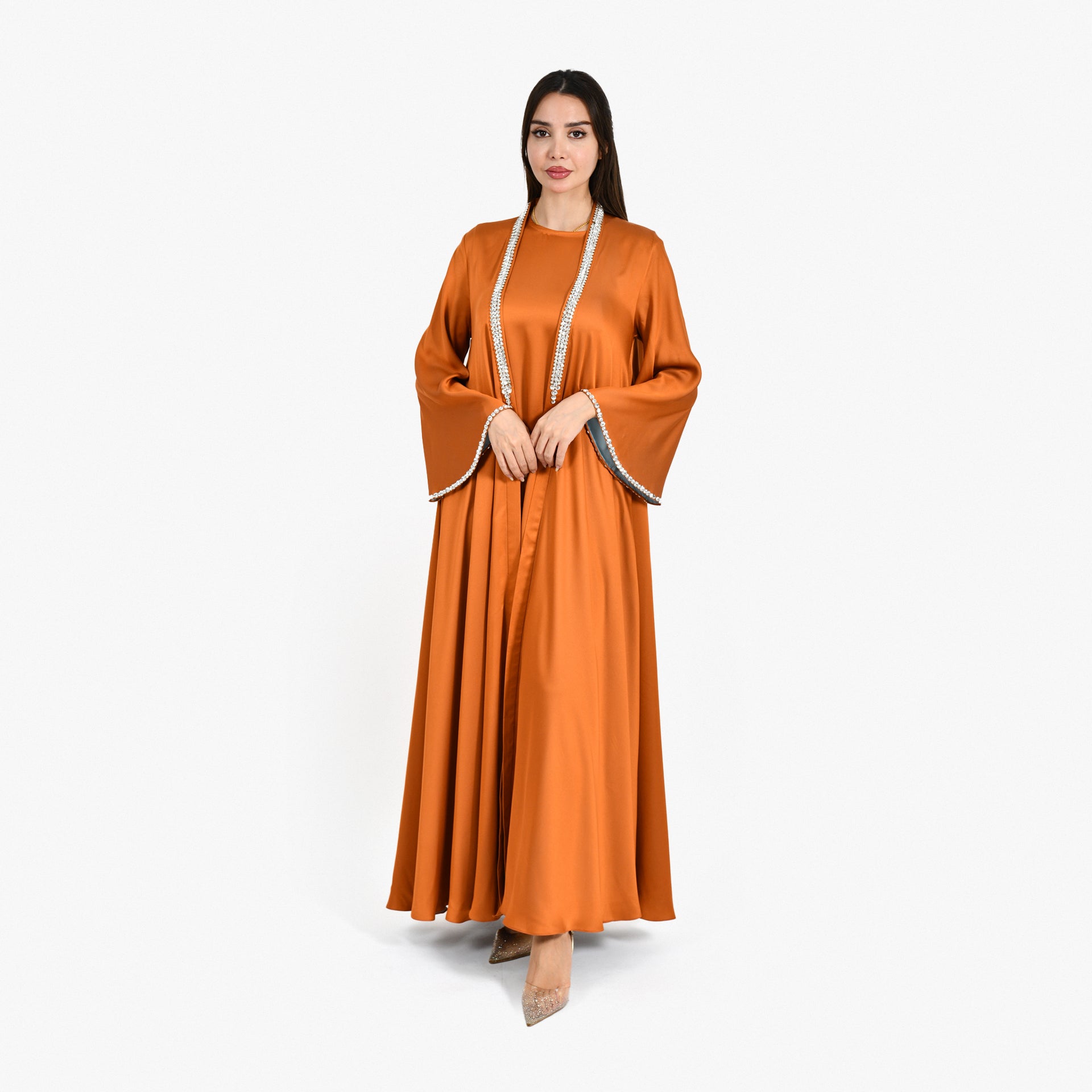 Orange Embroidery Abaya with Inner Dress - Atelier Zuhra