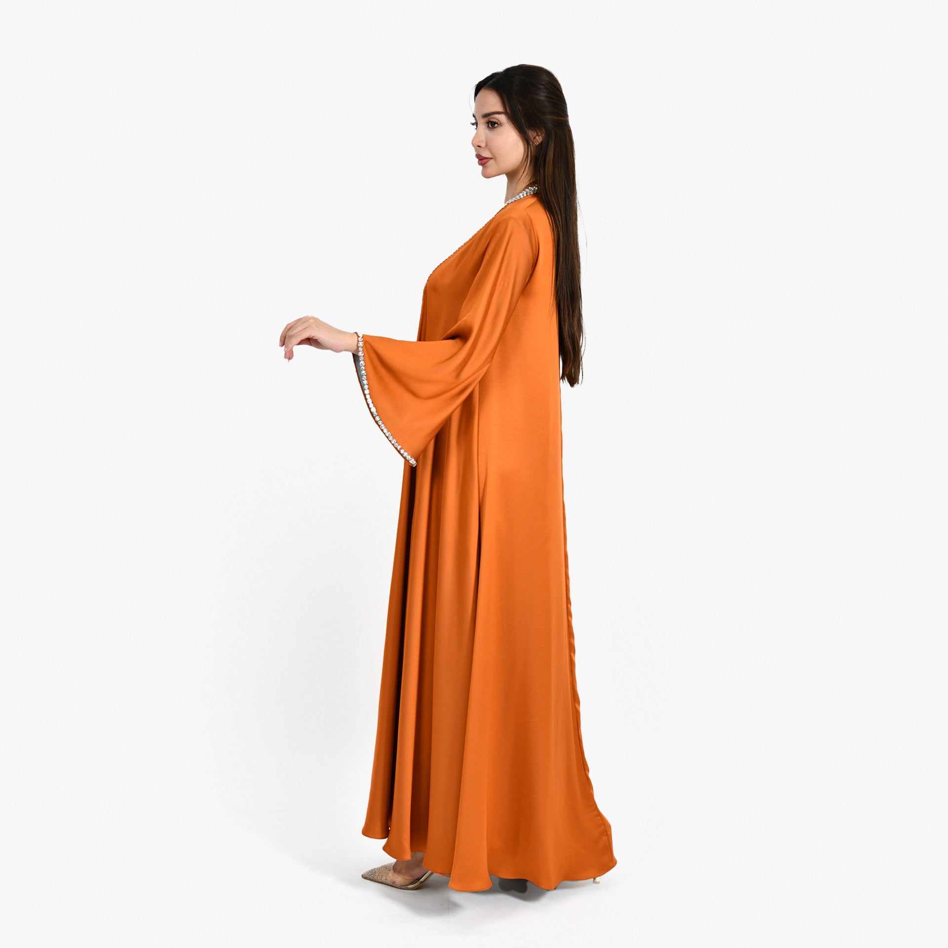 Orange Embroidery Abaya with Inner Dress - Atelier Zuhra