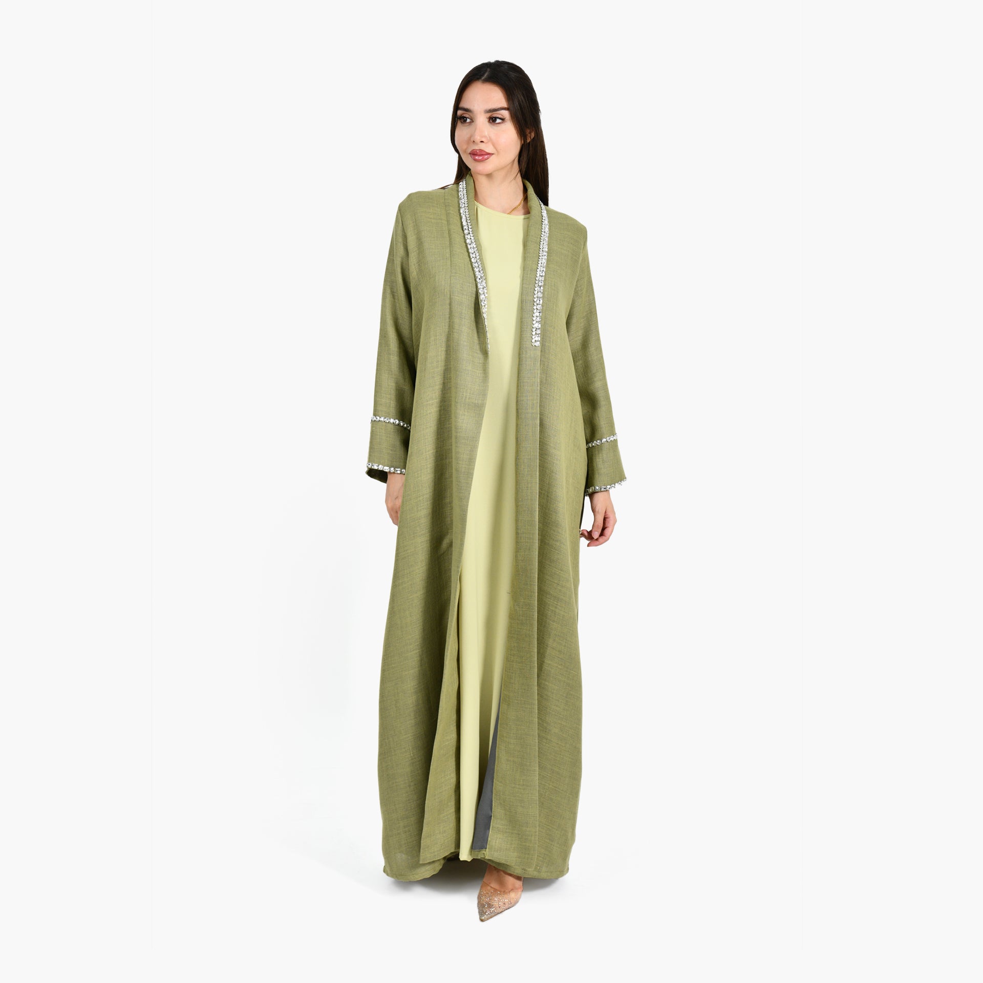 Olive Green Abaya with Inner Dress - Atelier Zuhra