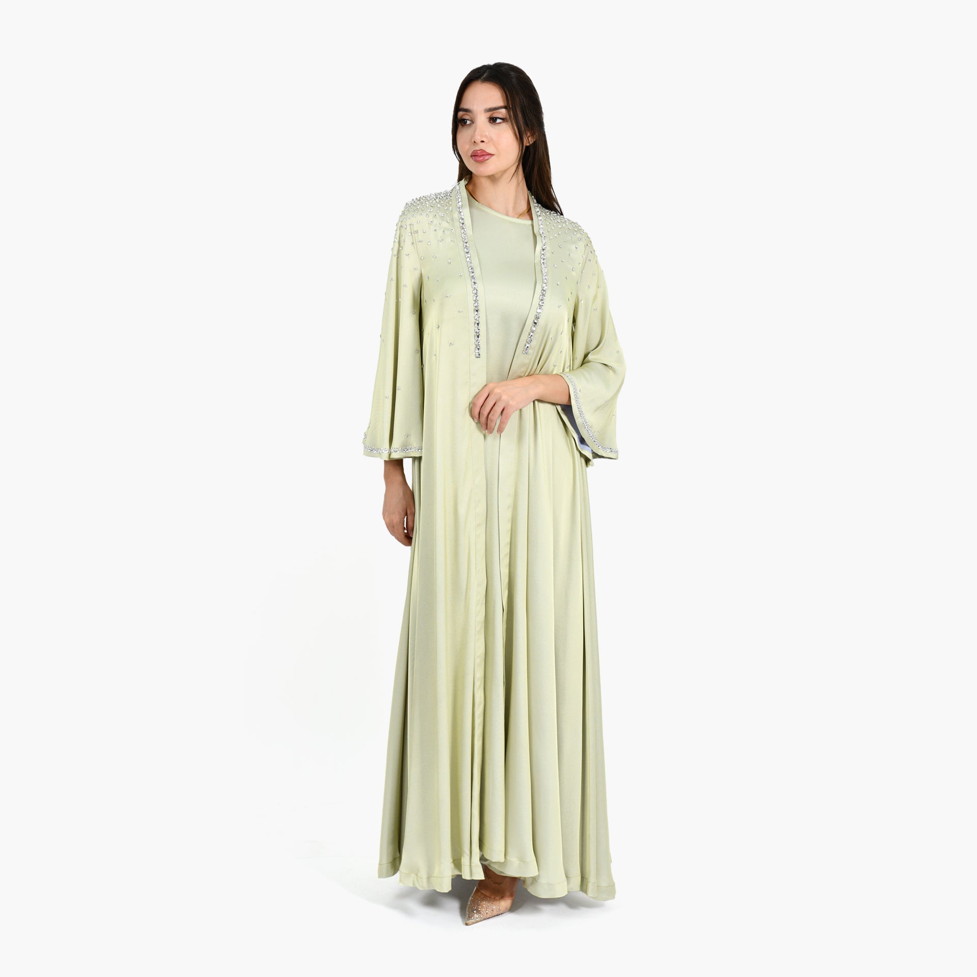 Green Embroidery Abaya with Inner Dress - Atelier Zuhra