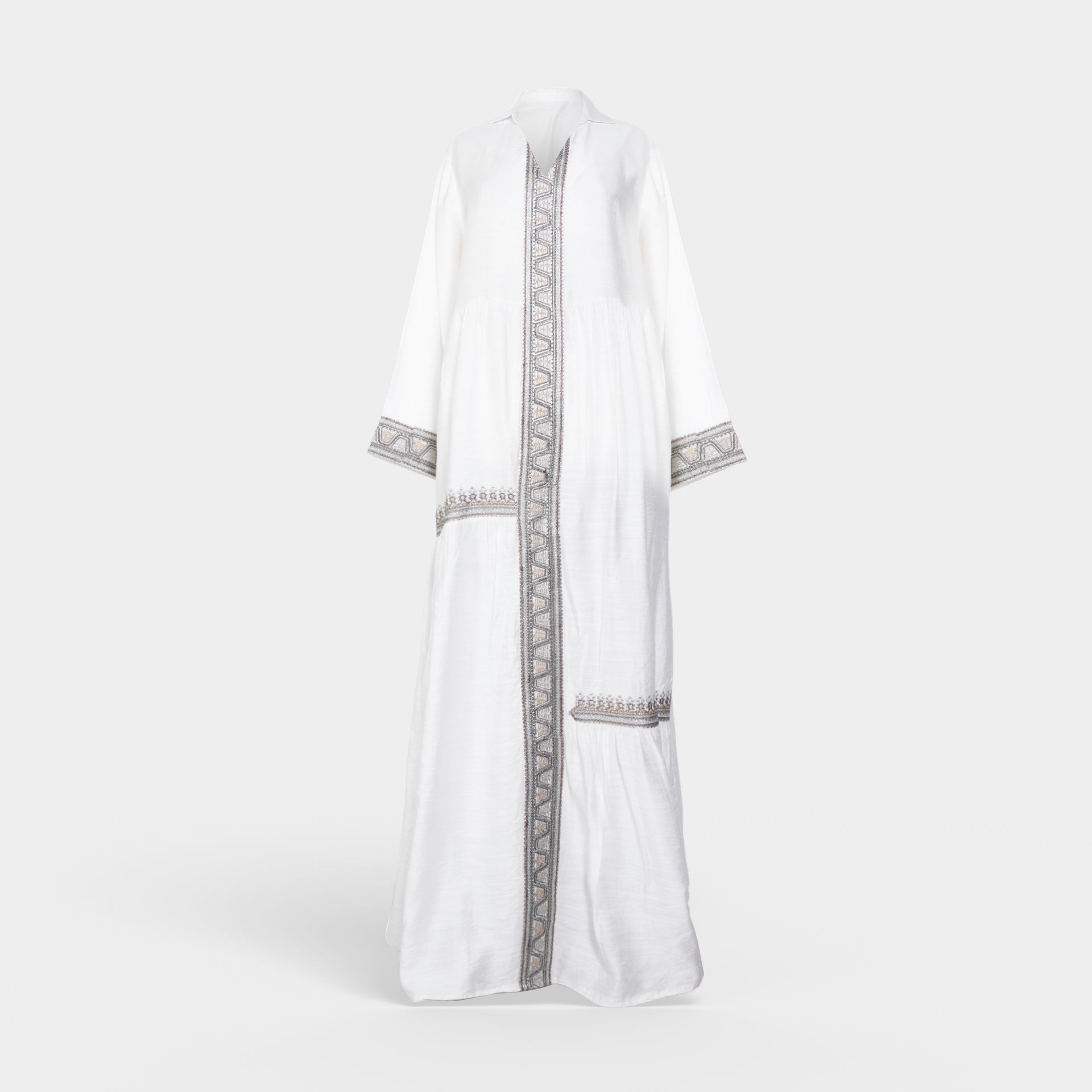 White Embroidery Abaya with a Collar From Darzah
