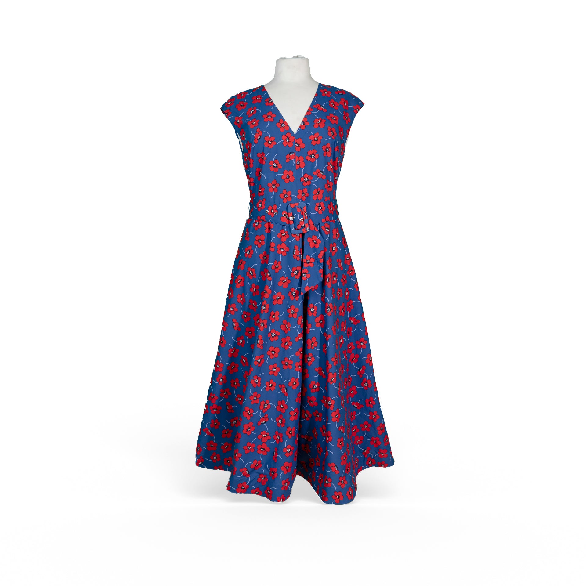 Blue Sleeveless Dress With Red Floral Print From Al Farrasha