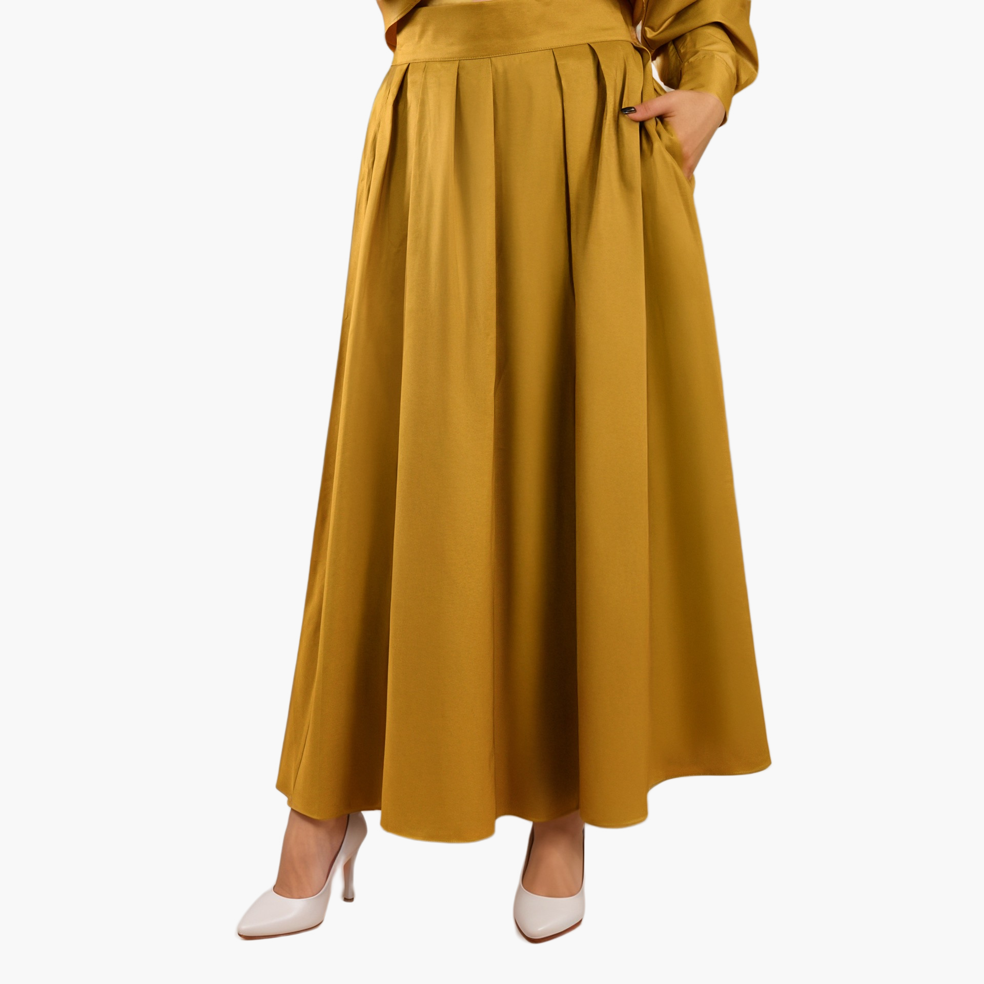 Mustard Pleated Maxi Skirt by WECRE8