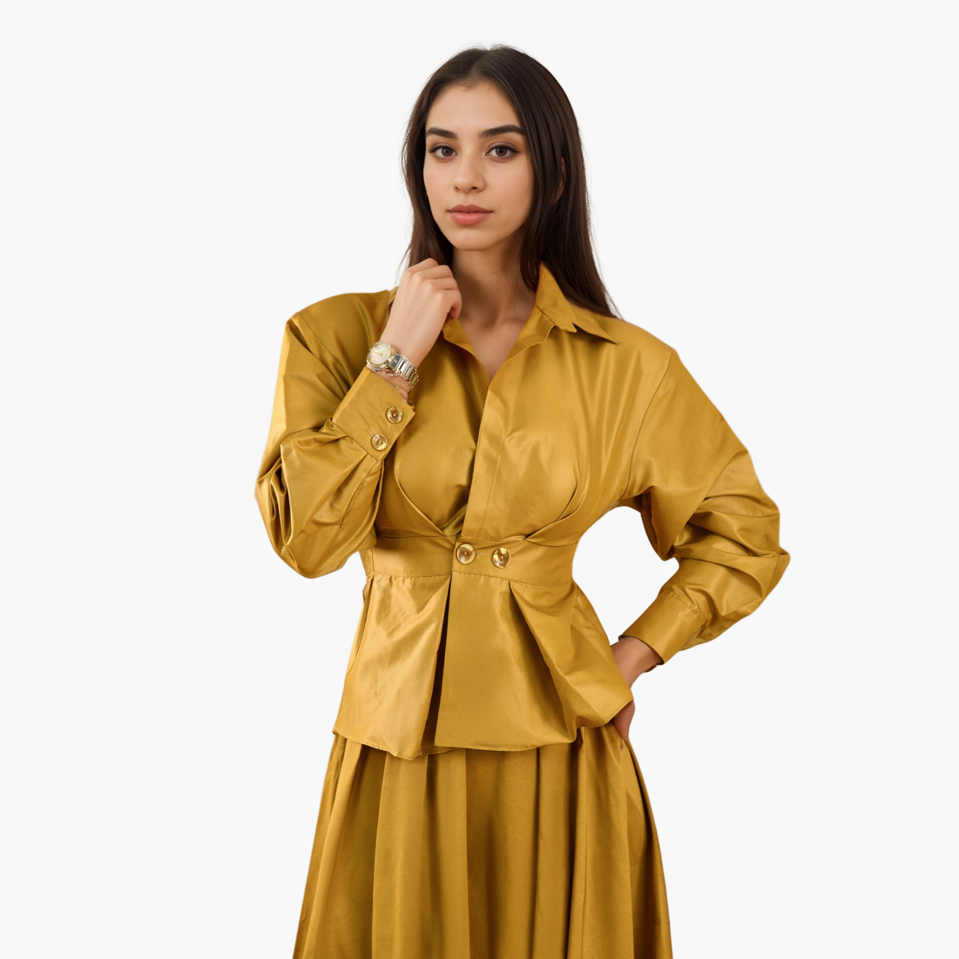 Mustard Pleated Blouse by WECRE8