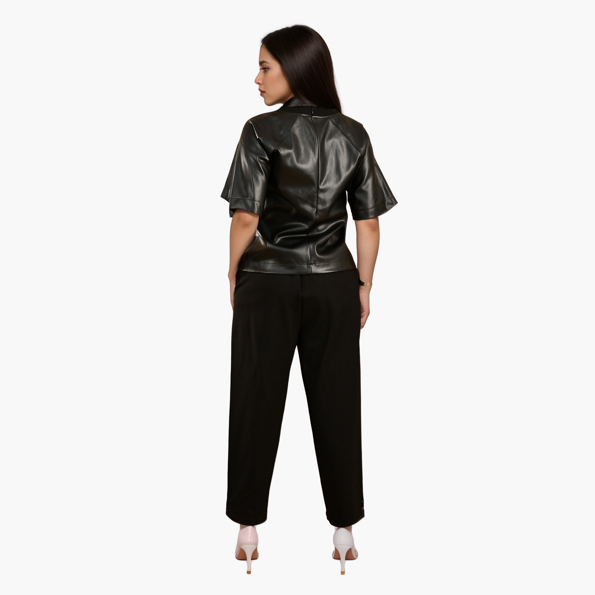 Black Faux Leather T-shirt by WECRE8