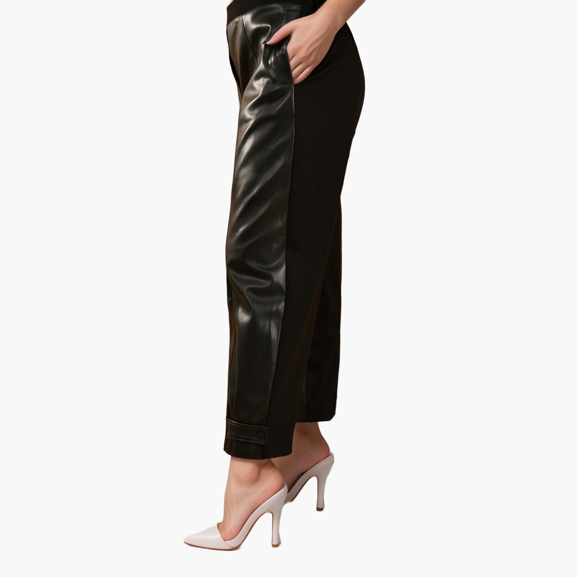 Black Faux Leather Trousers By WECRE8