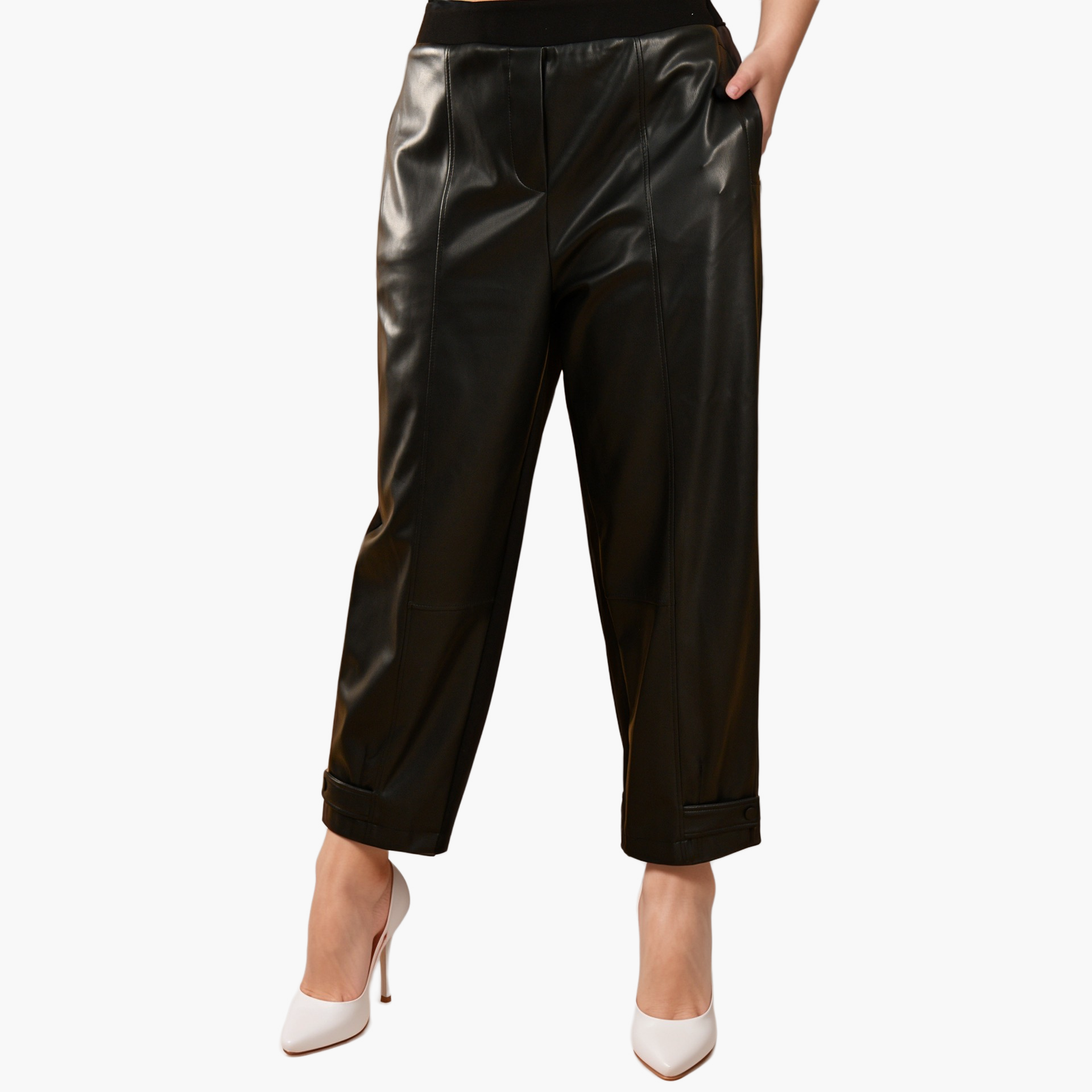 Black Faux Leather Trousers By WECRE8