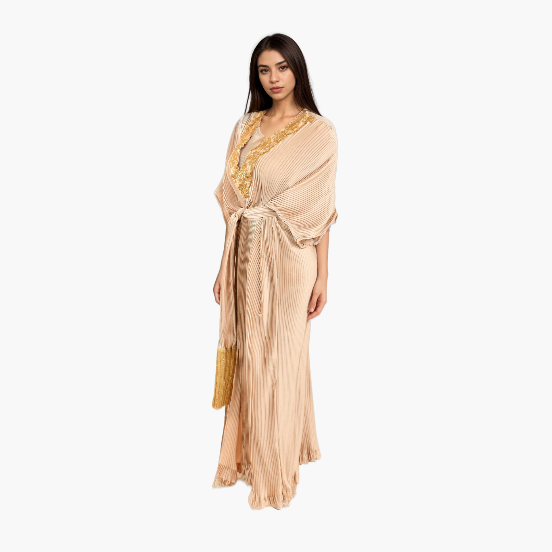 Beige Pleated Jalabiya by WECRE8