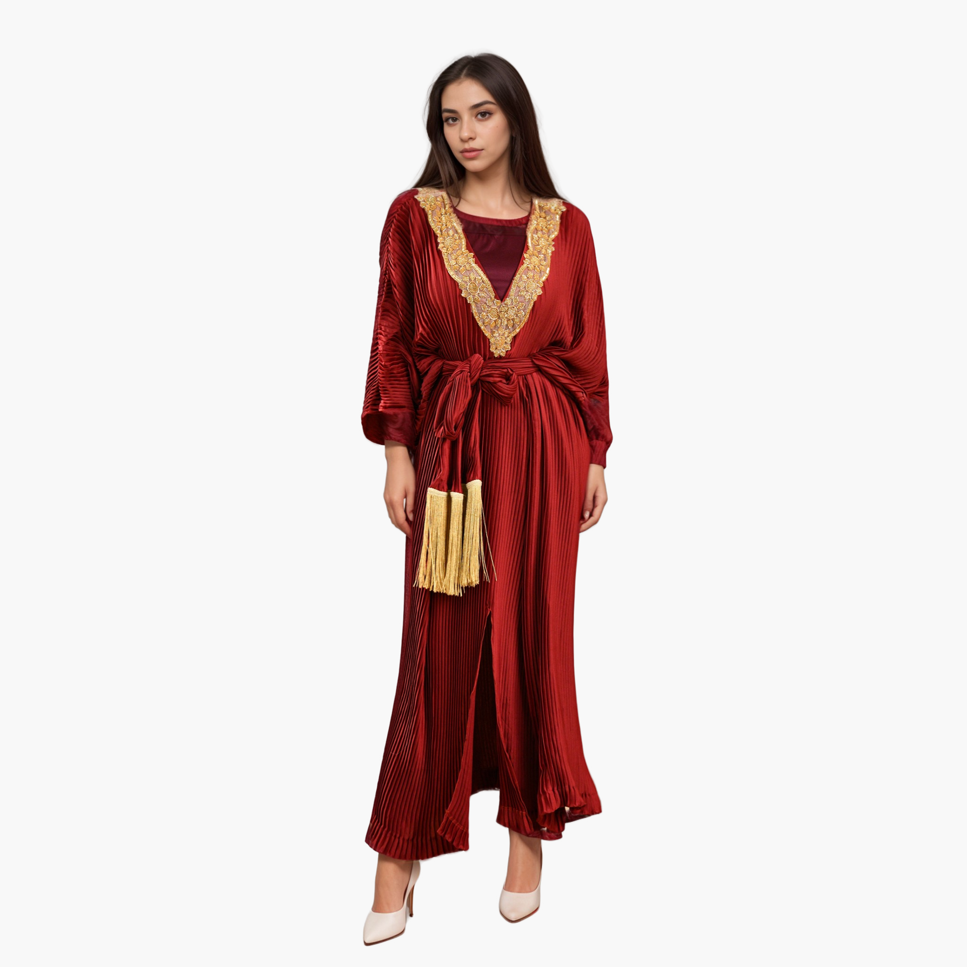 Red Pleated Jalabiya By WECRE8