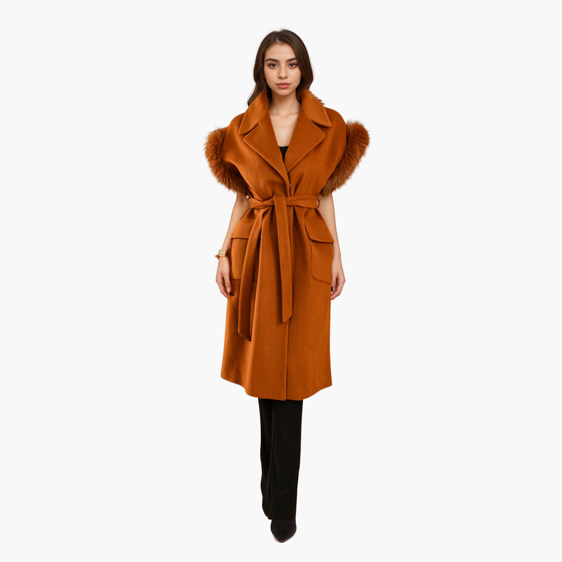 Cinnamon Coat with Fur Trim By WECRE8