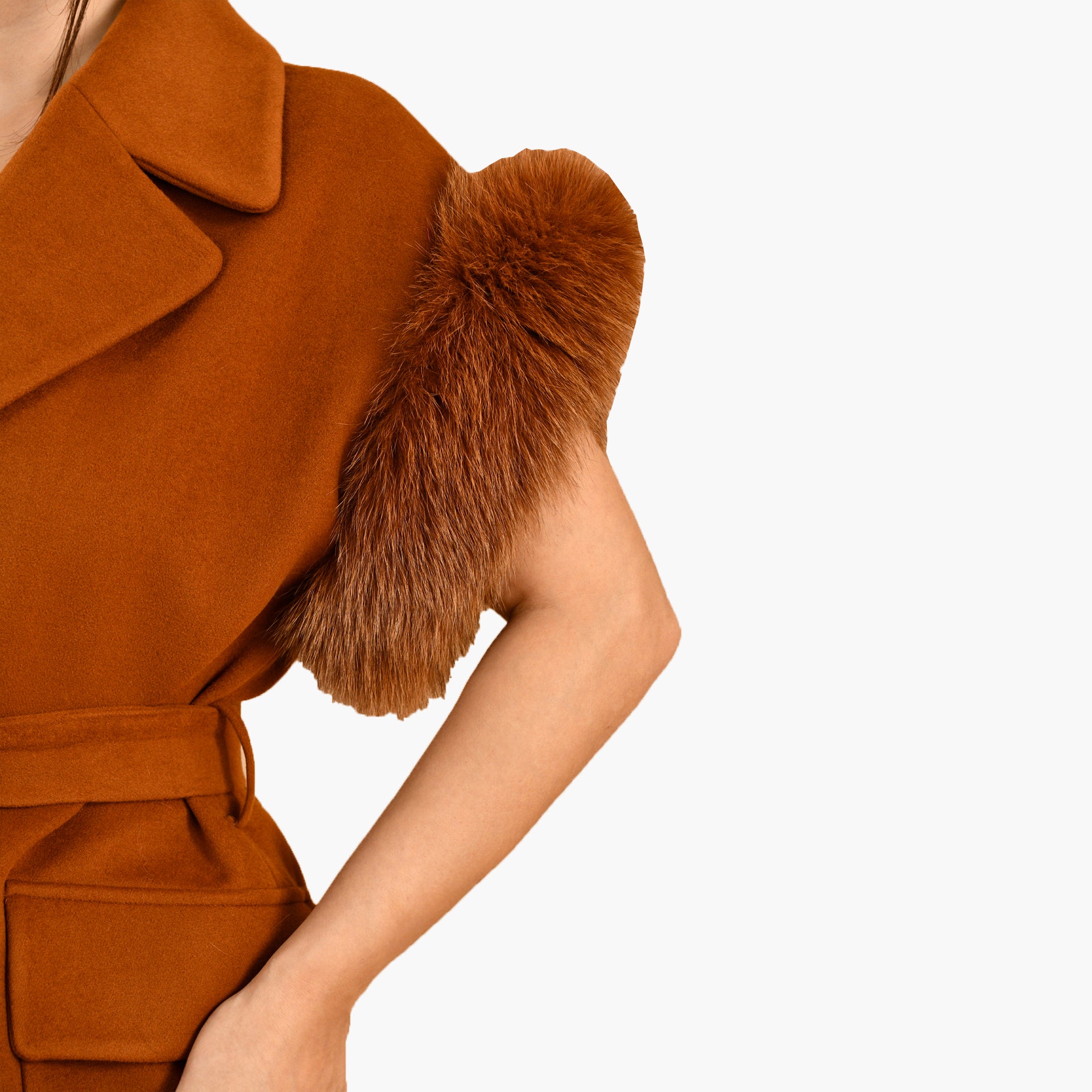 Cinnamon Coat with Fur Trim By WECRE8