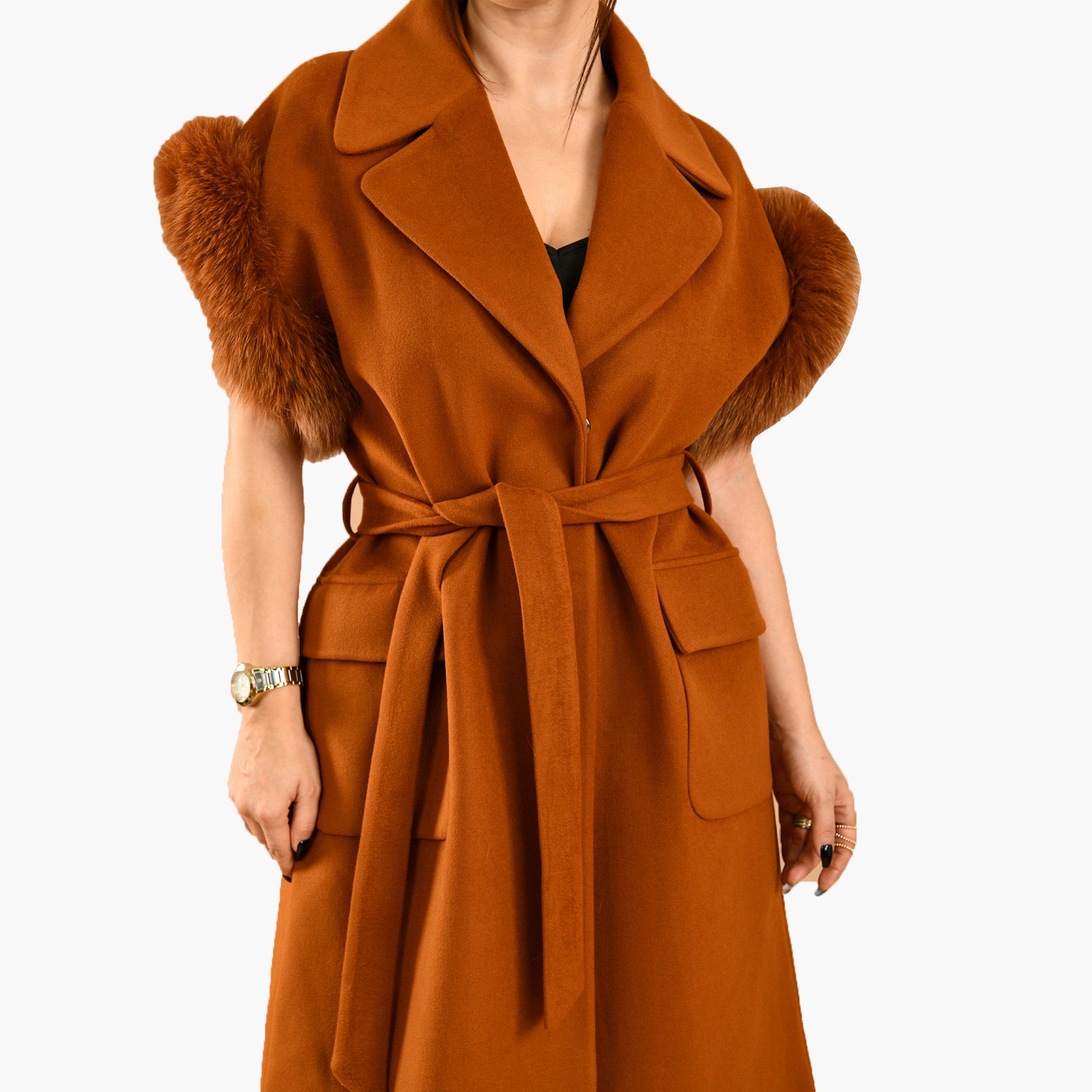 Cinnamon Coat with Fur Trim By WECRE8