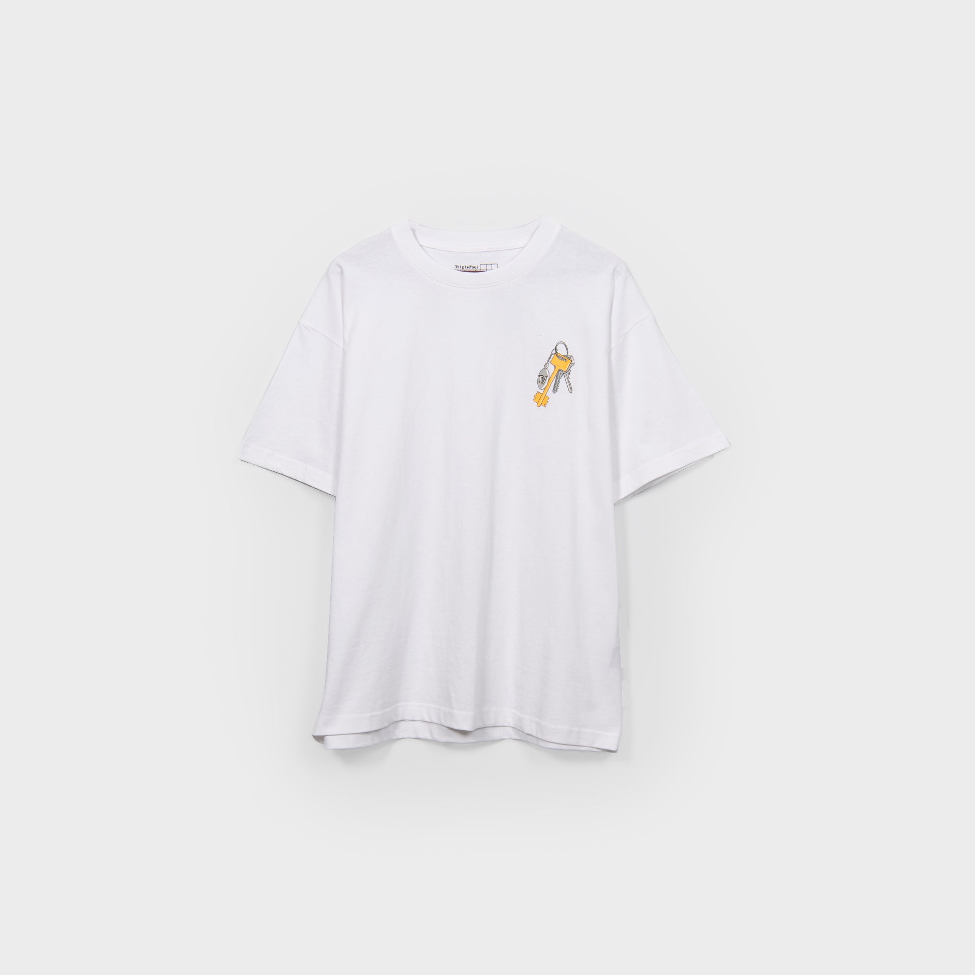 White T-shirt "Old Keys" From Triple Four