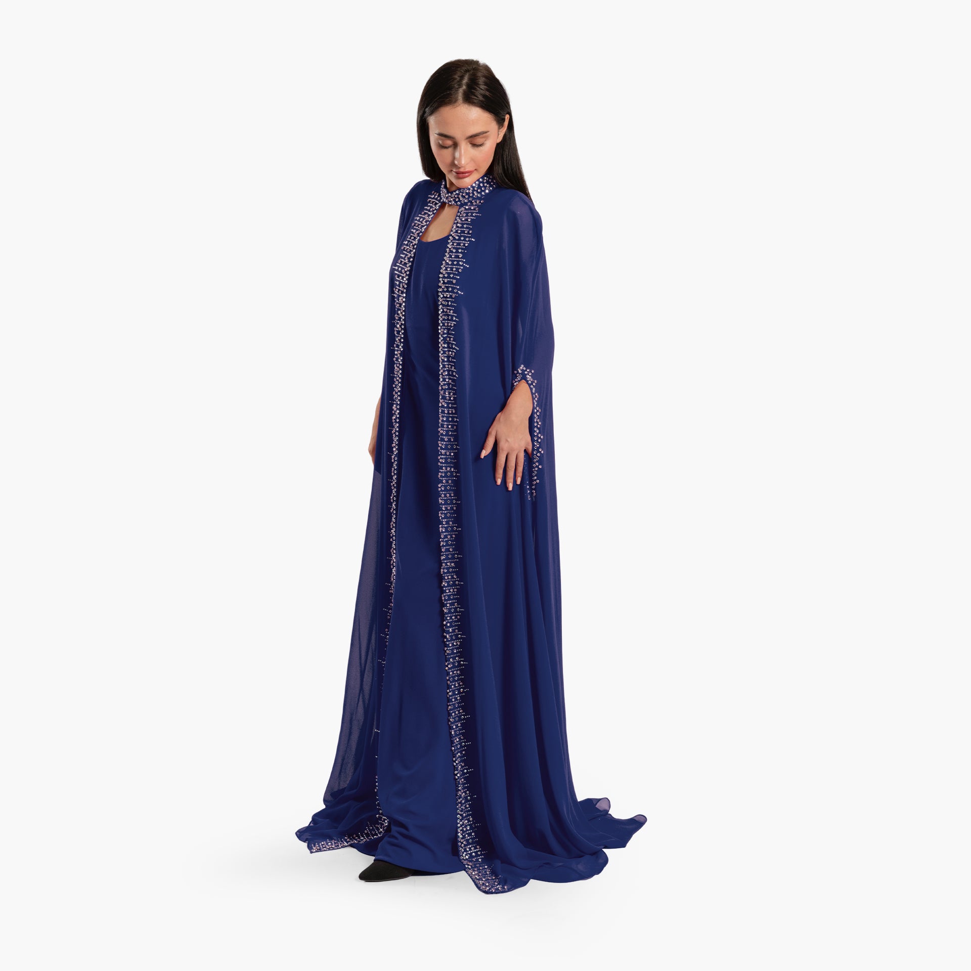 Women Blue Shimmer Dress with Cape By WECRE8