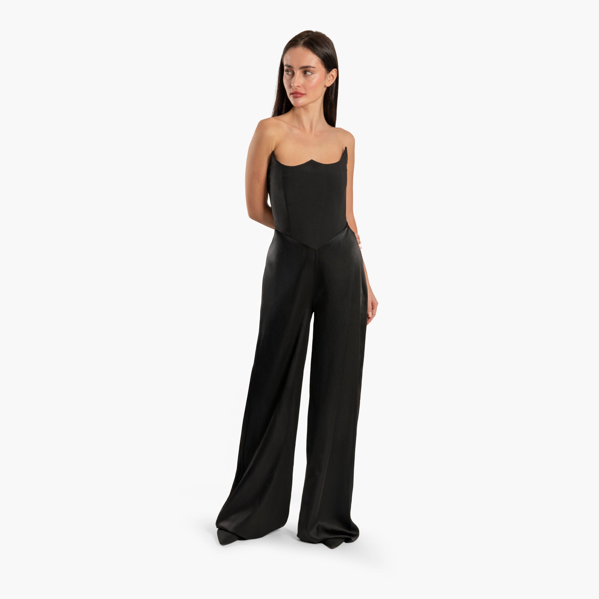 Women Black Strapless Jumpsuit by WECRE8