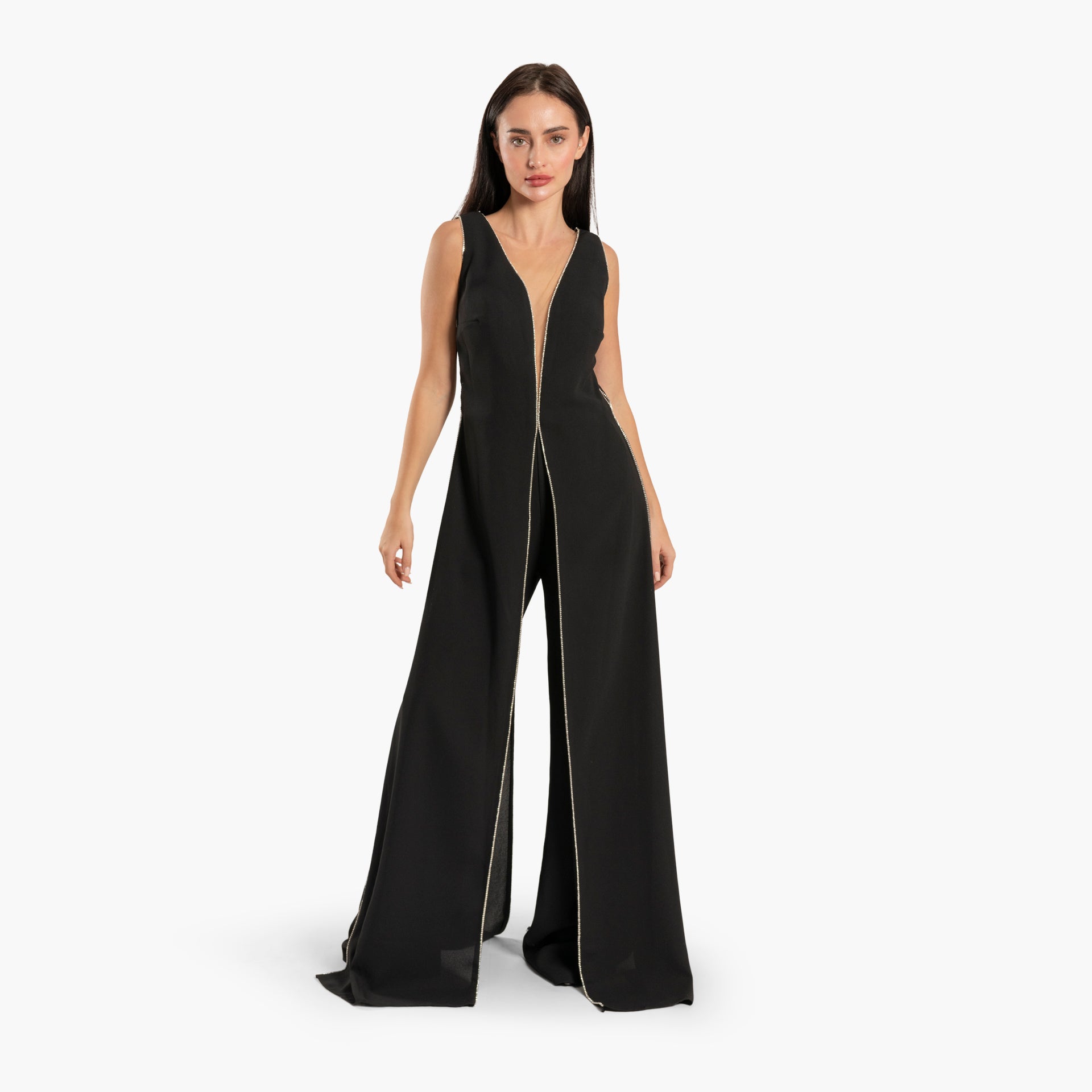 Women Black V-Neckline Jumpsuit by WECRE8