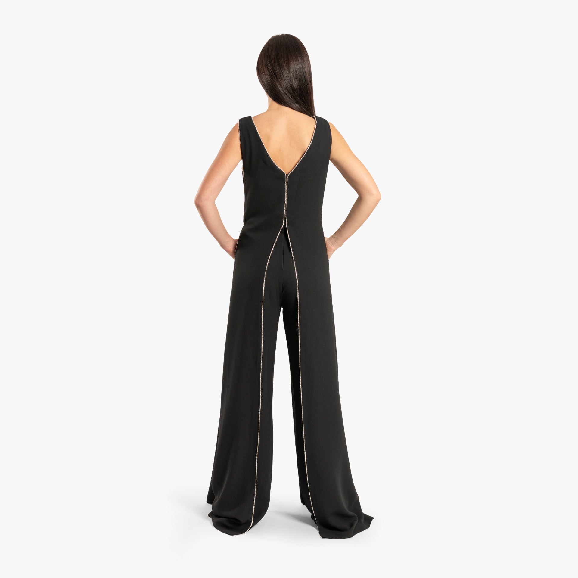 Black V-Neckline Jumpsuit by WECRE8