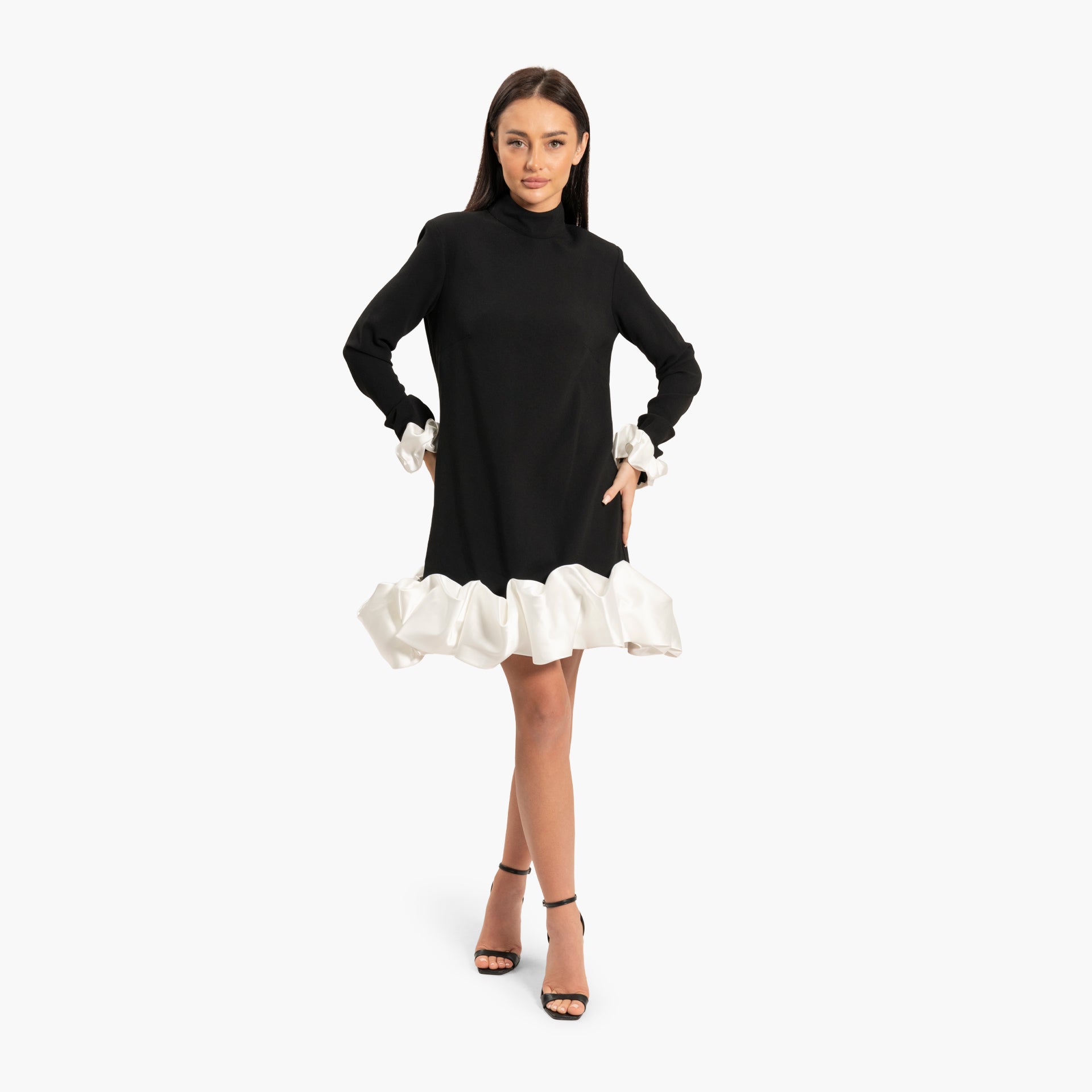 Women's Black Dress With White Ruffle Hemline By WECRE8