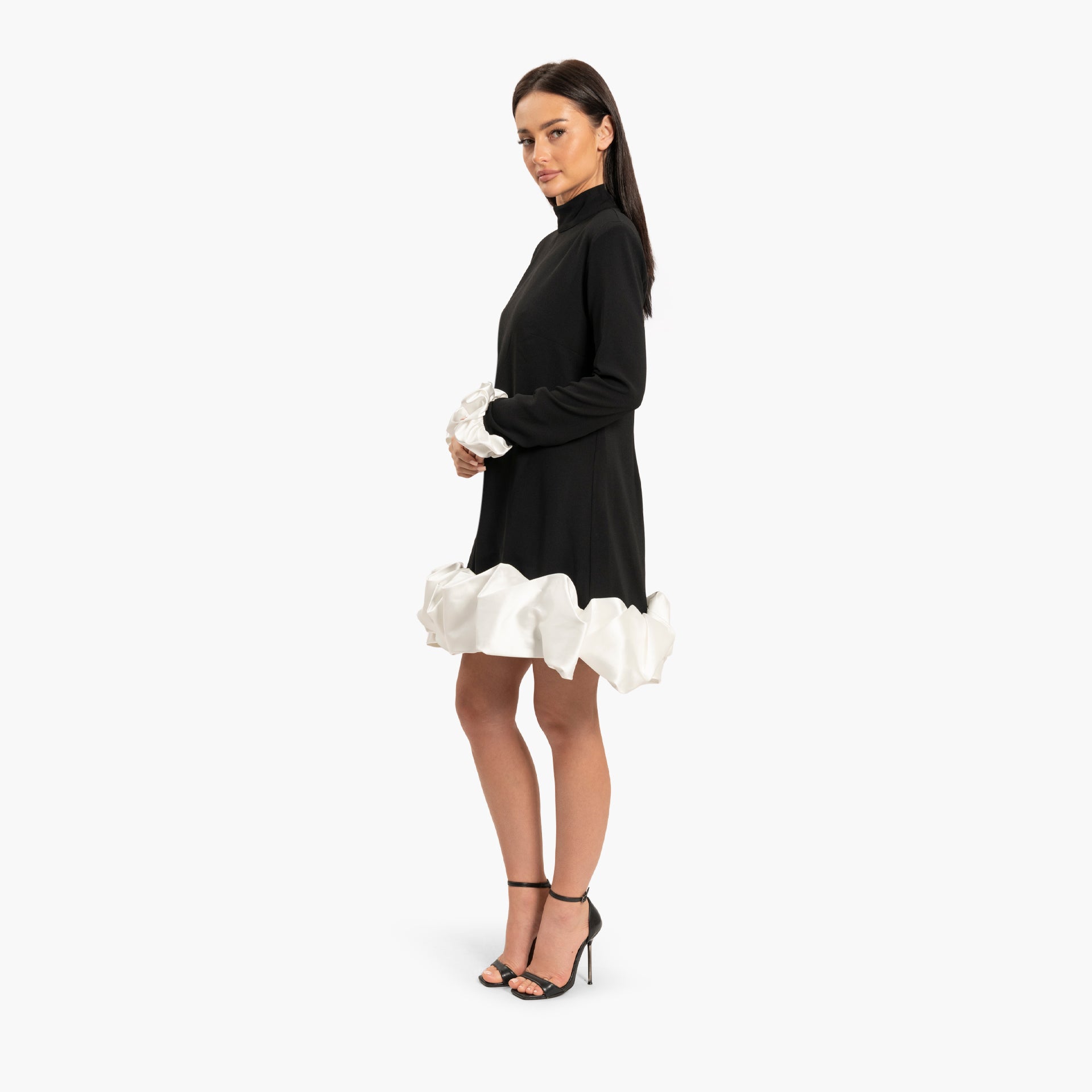 Women's Black Dress With White Ruffle Hemline By WECRE8