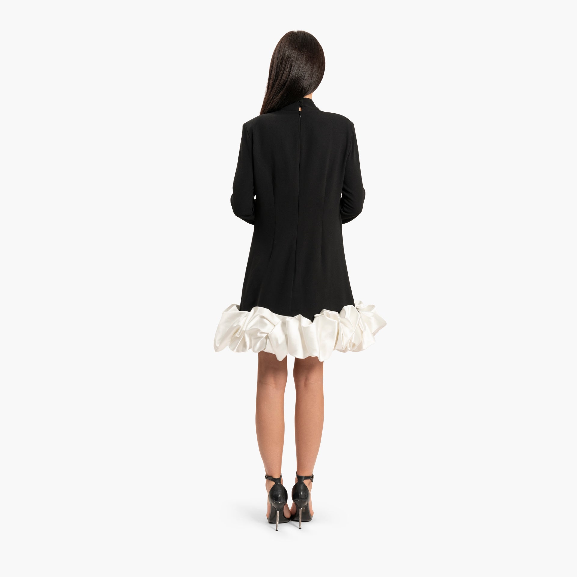 Women's Black Dress With White Ruffle Hemline By WECRE8